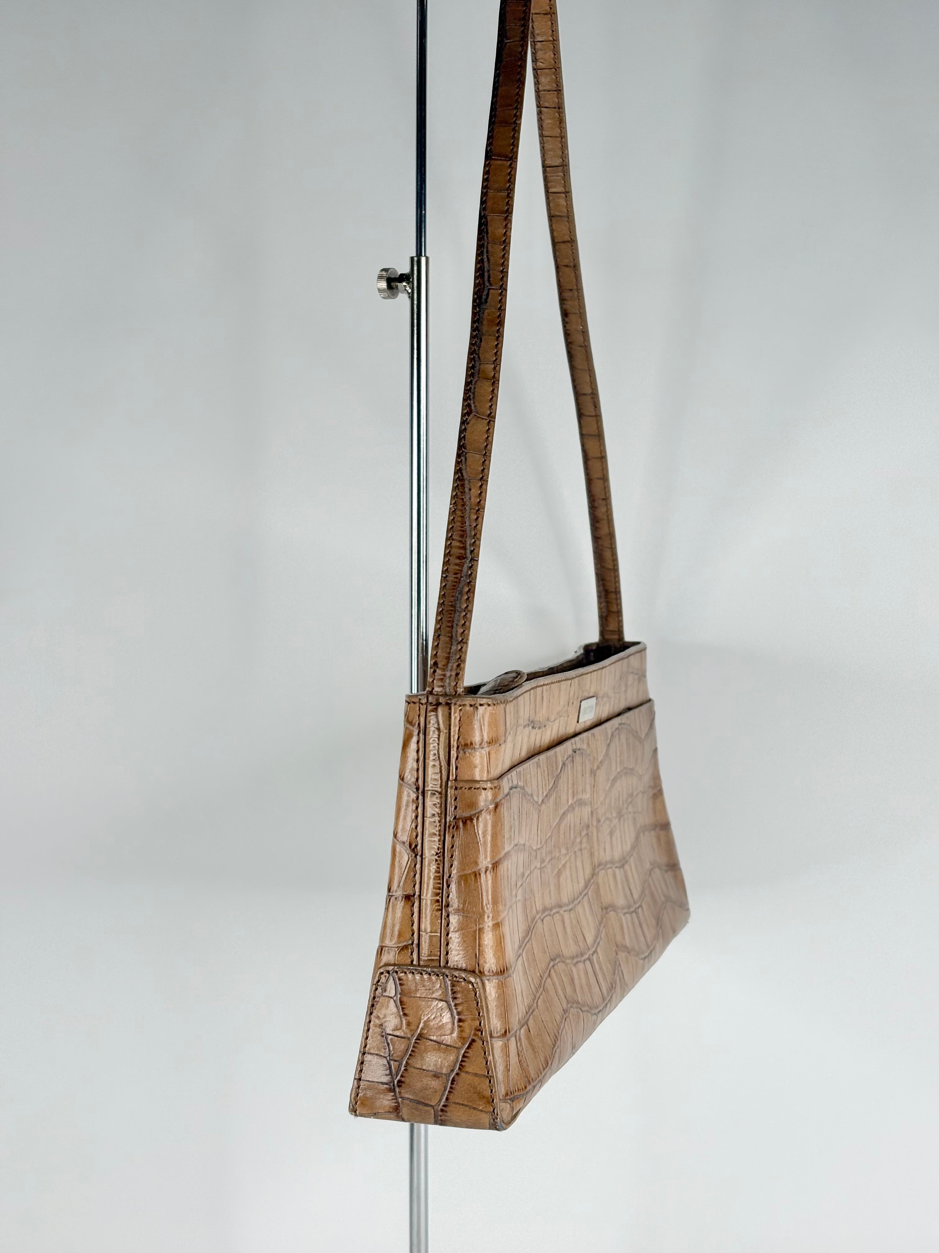 Oroton Biscuit Leather Croc-Embossed Baguette