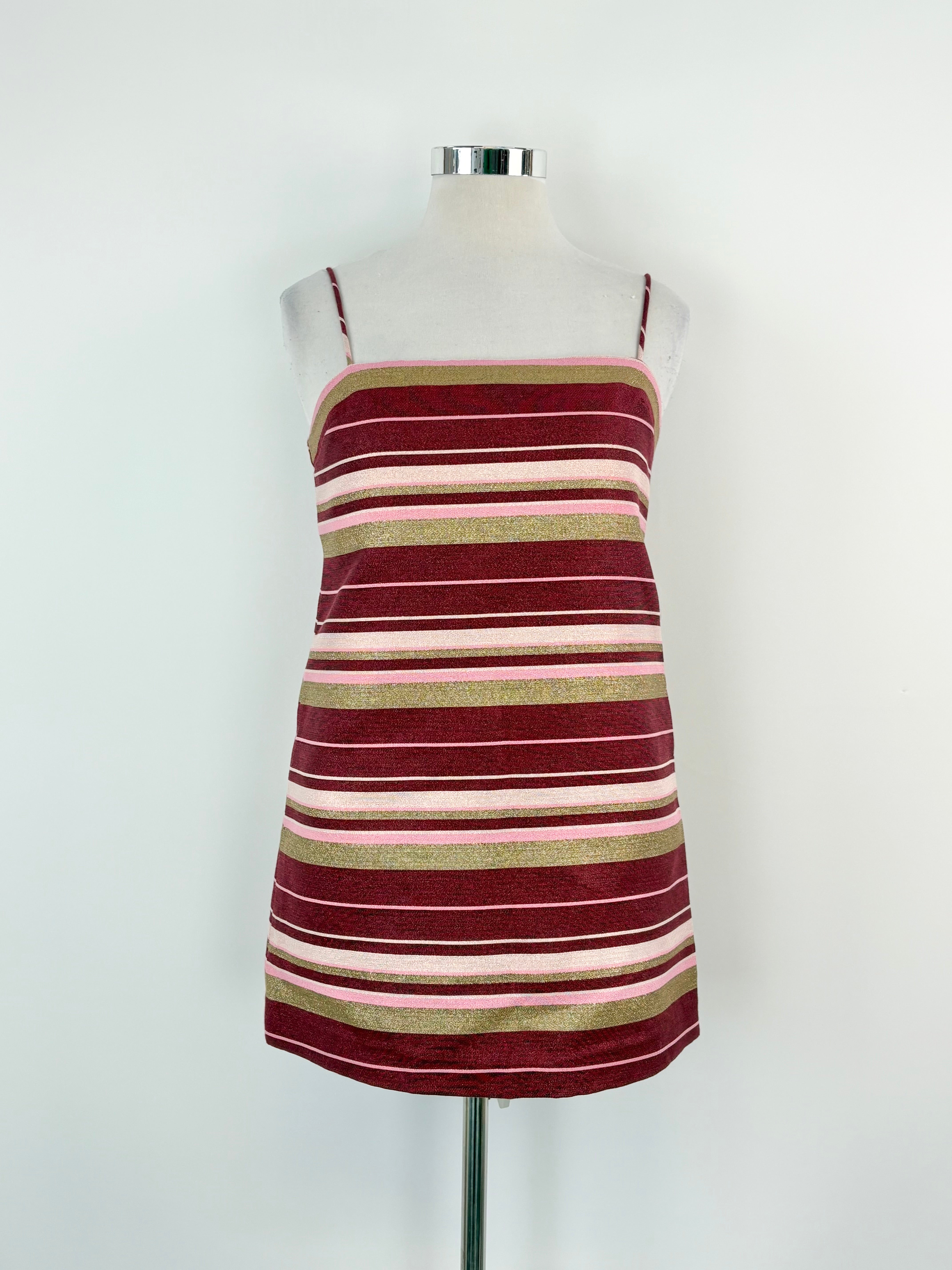 Zimmermann Burgundy-Striped Metallic Karmic Jacquard Shift Dress - AU12