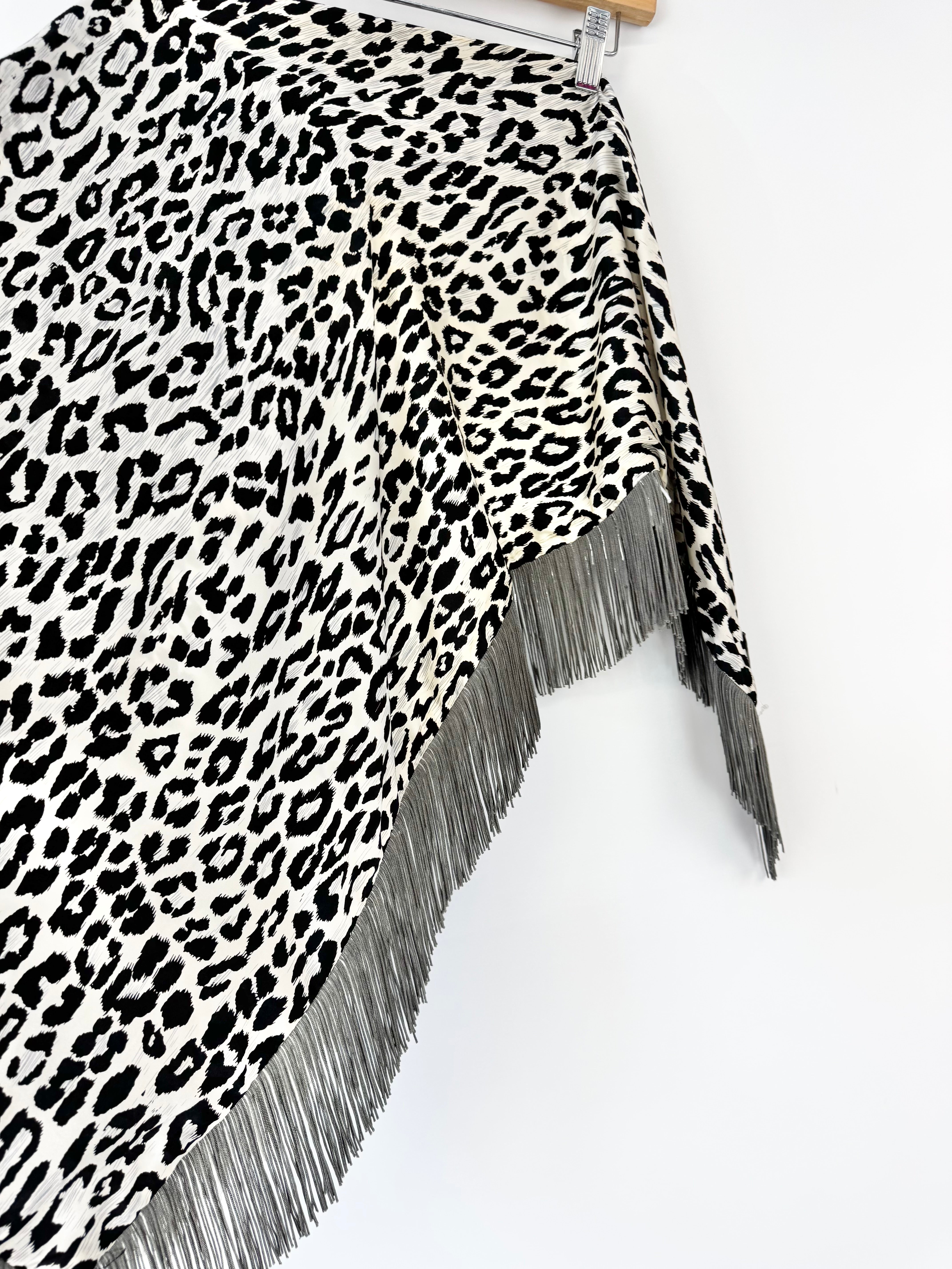 Prova Leopard Print Pattern Silk Beaded Triangle Scarf