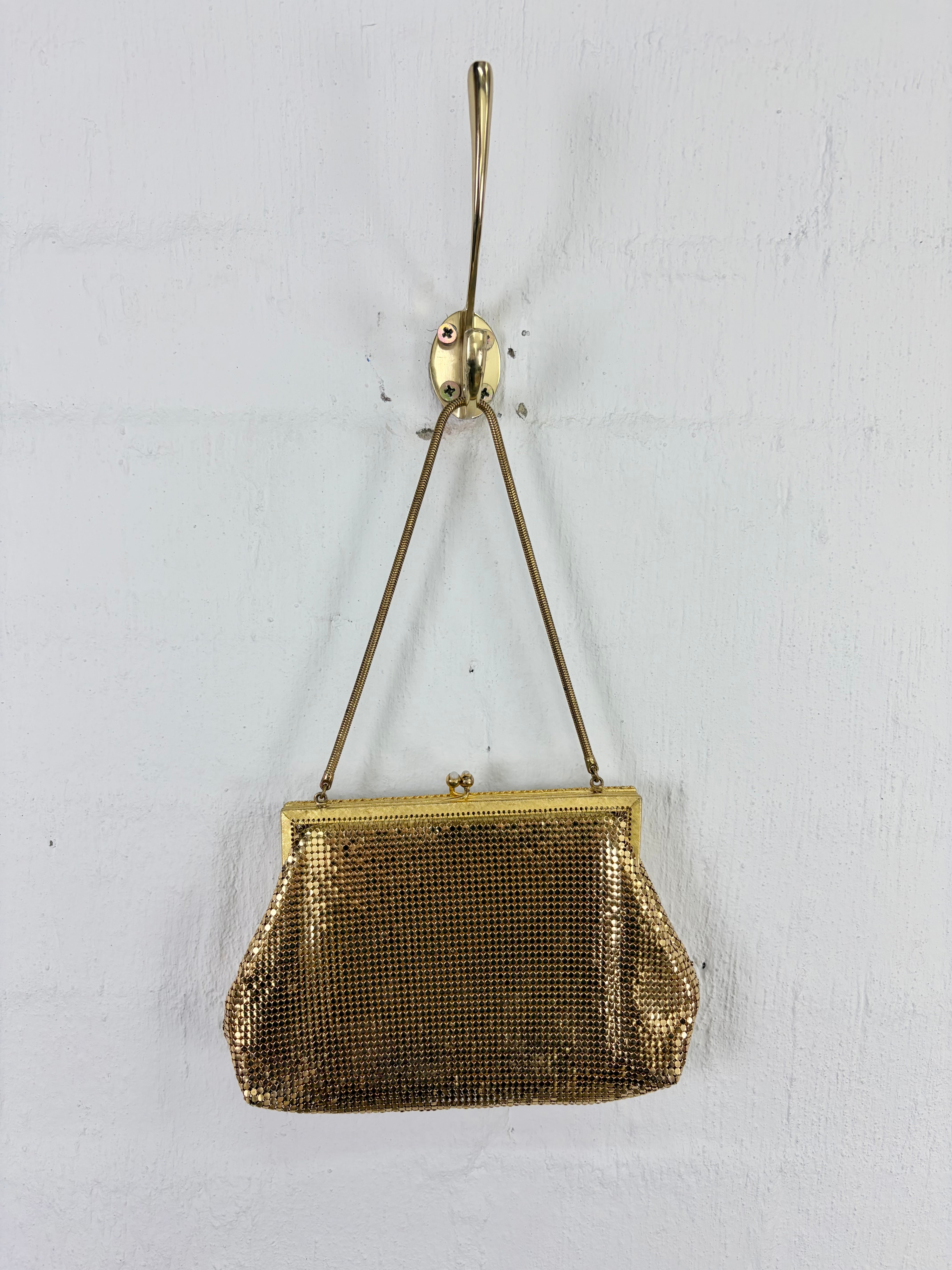 Vintage West German Metallic Gold Metal Mesh Evening Bag