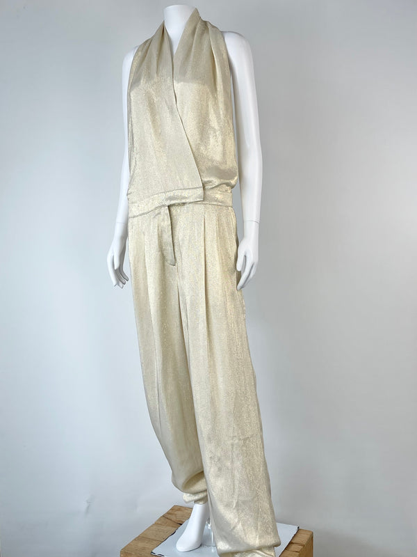 Reiss Gold Jody-Metallic Halter Jumpsuit - AU12