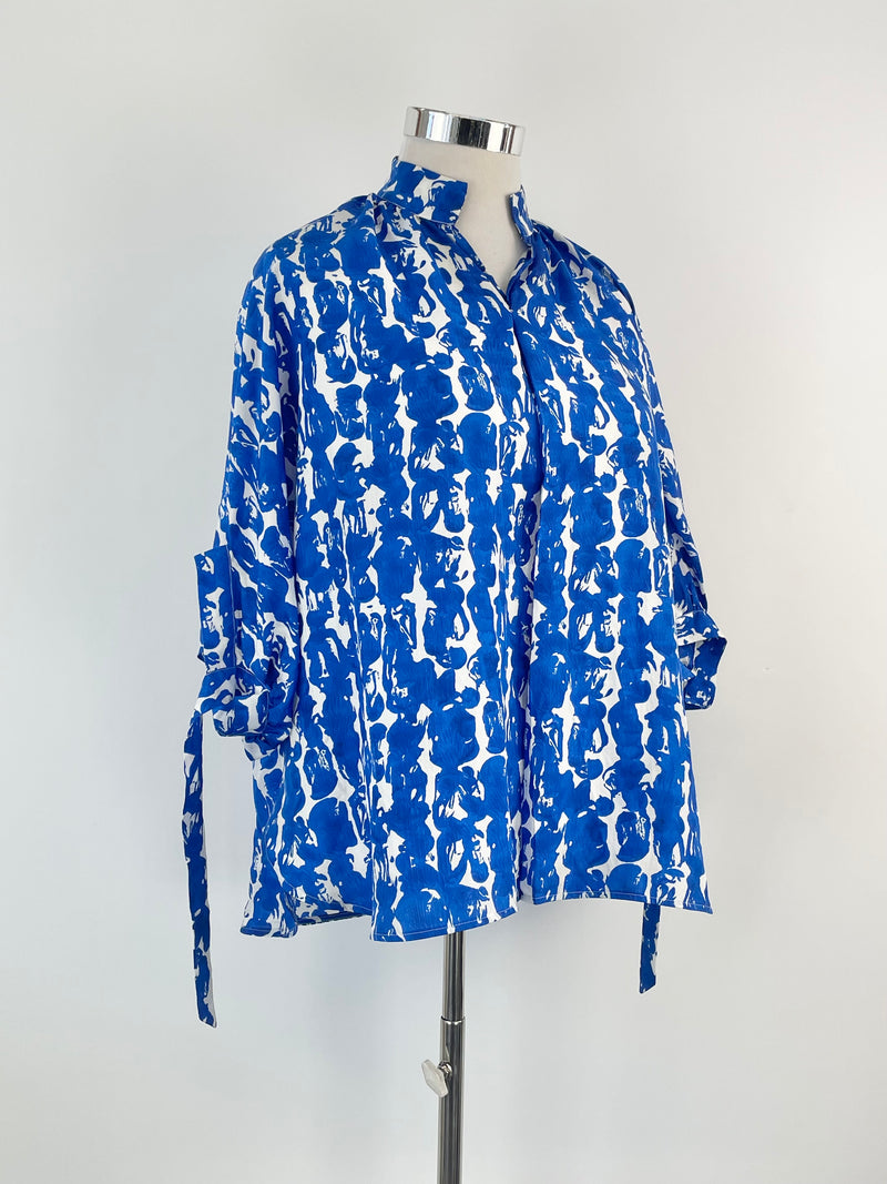 Christian Wijnants Blue & White Patterned Silk Blouse - AU10/12