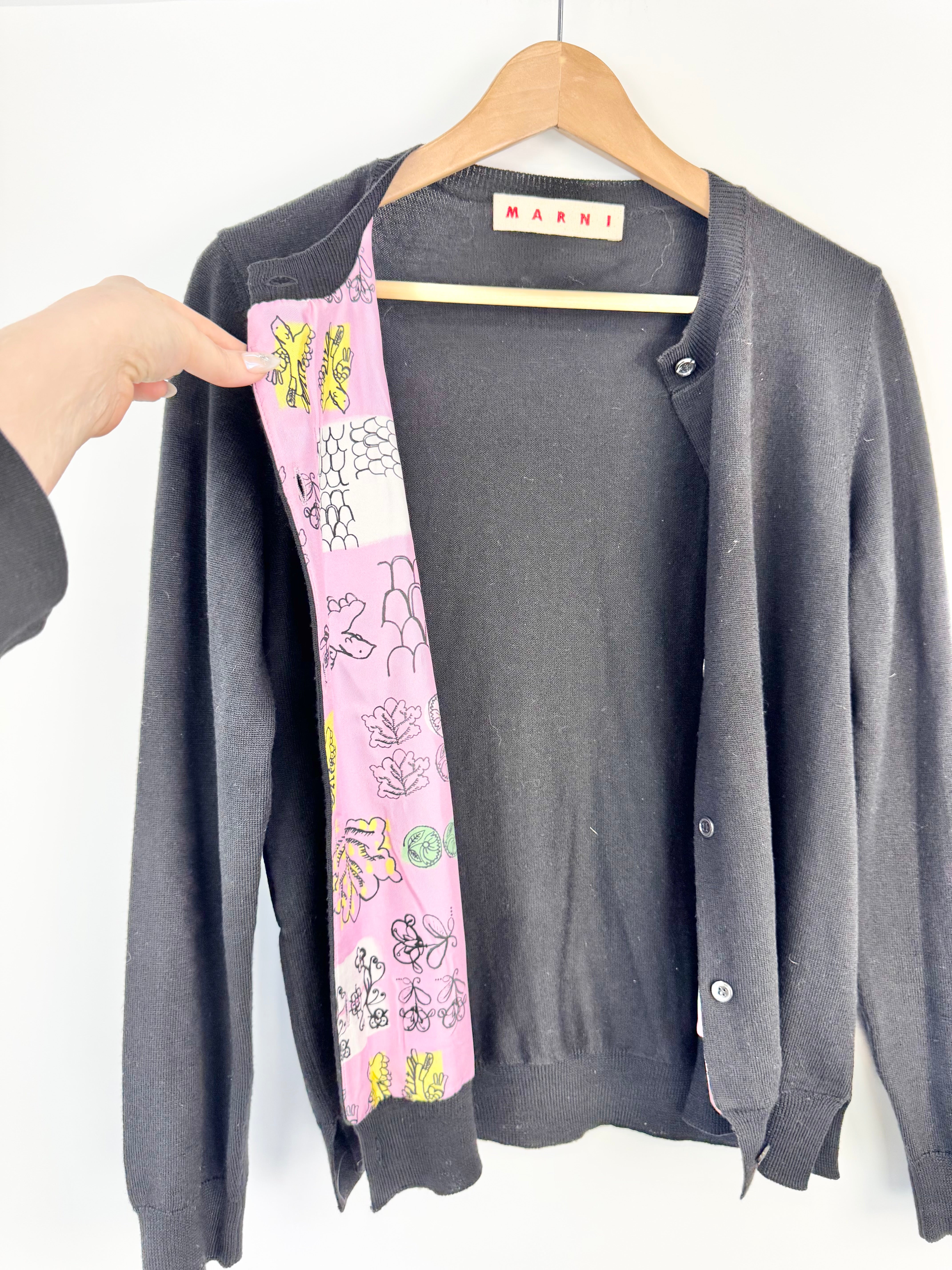 Marni Black Silk Lined Cardigan - AU10