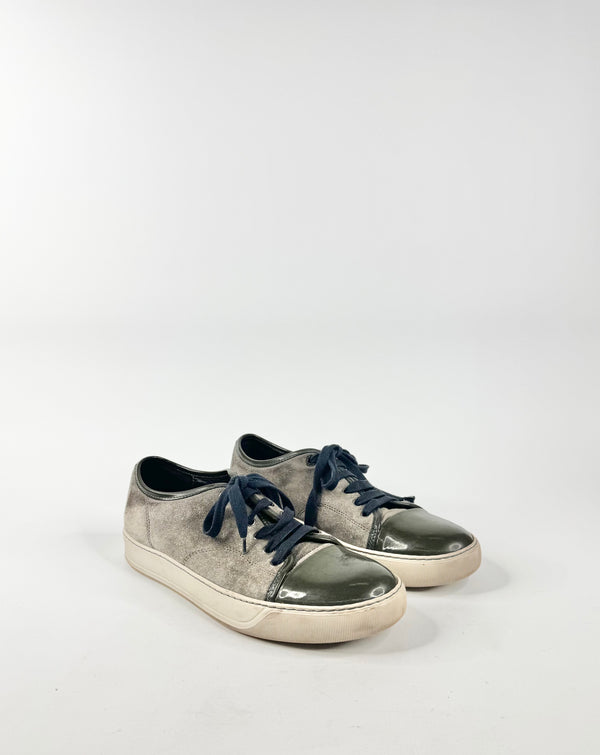 Lanvin Suede & Patent Leather Ash & Olive Sneakers - US8