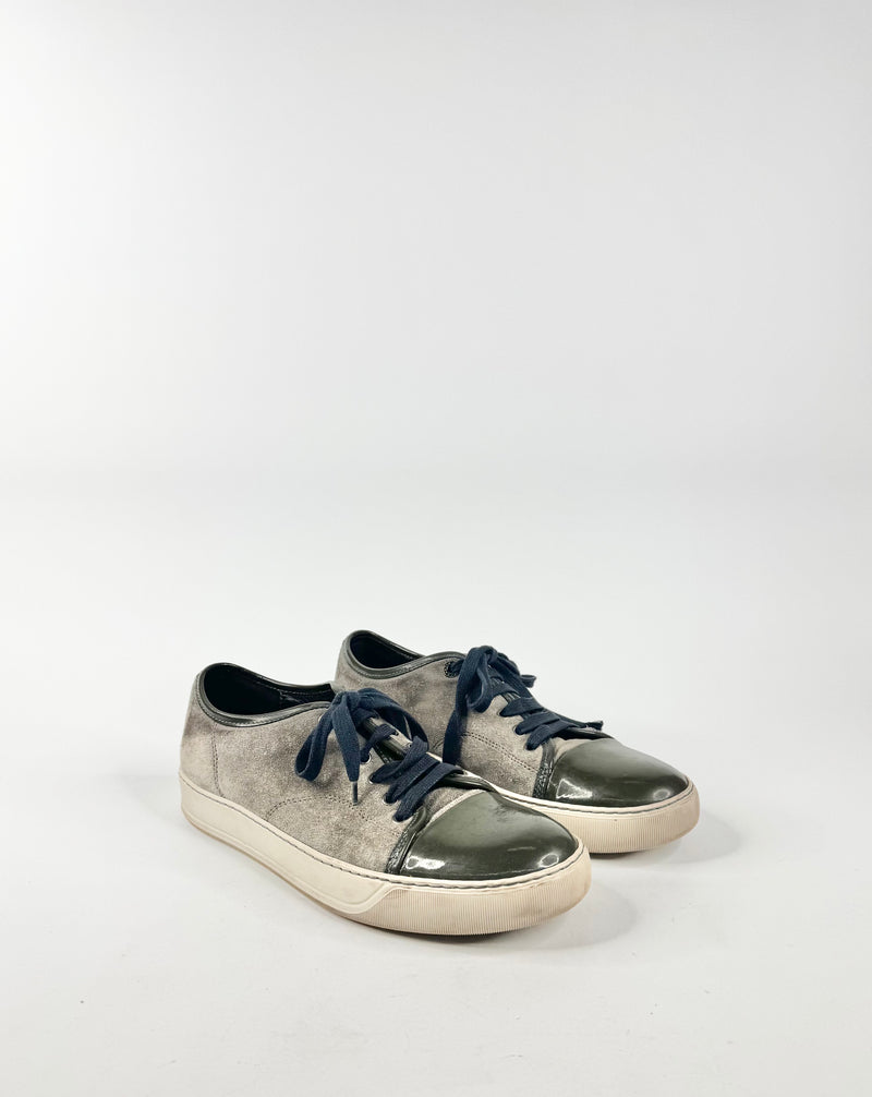 Lanvin Suede & Patent Leather Ash & Olive Sneakers - US8