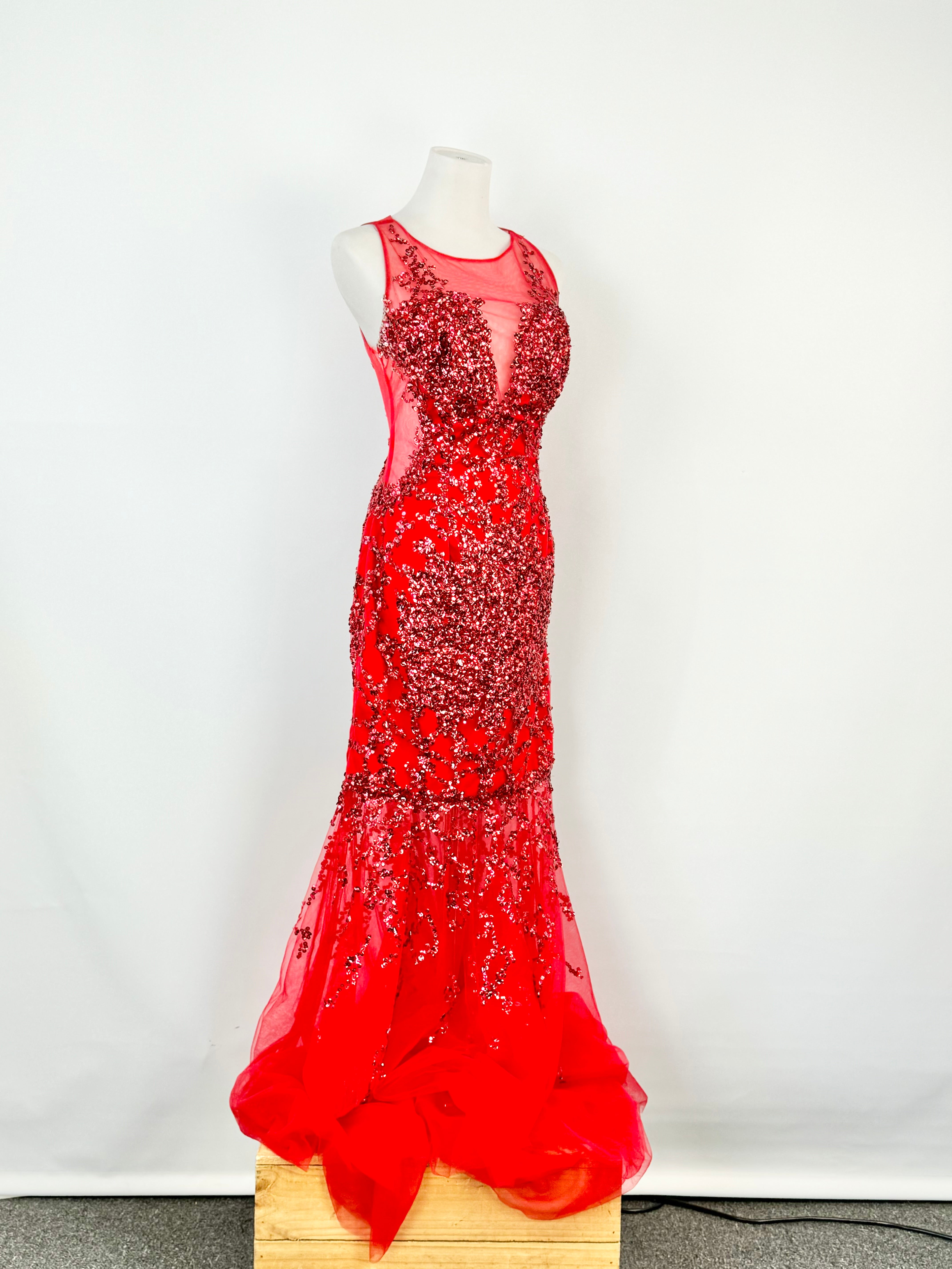 Portia & Scarlett Bright Red Sequin & Beaded Maxi Formal Dress - AU12
