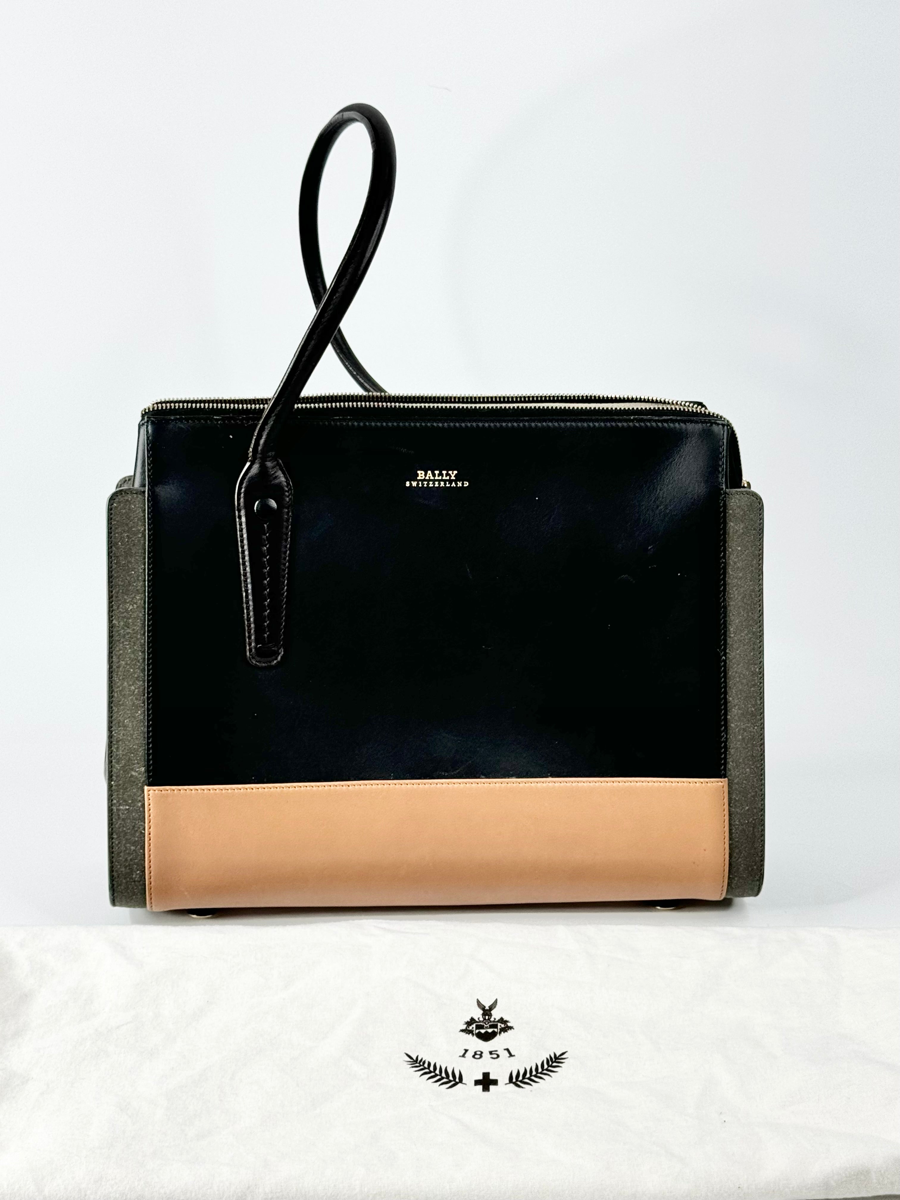 Bally Black Grey & Tan Tricolour Tote Bag