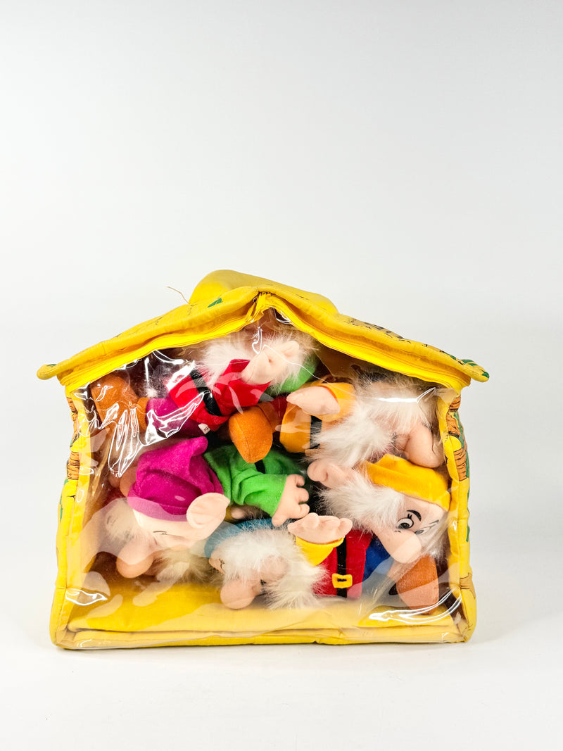 Vintage Snow White Seven Plush Dwarves In Cottage