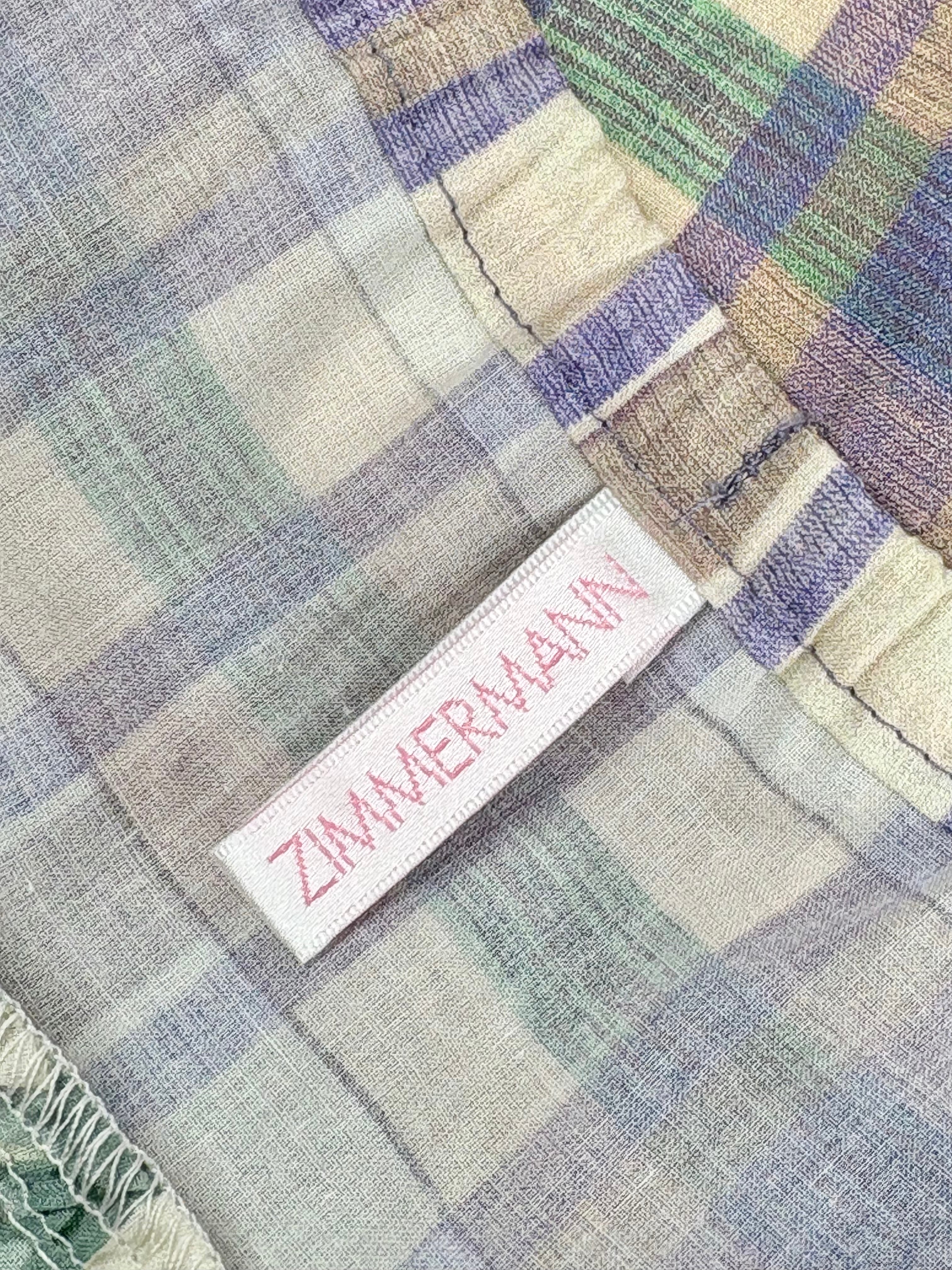 Zimmermann Plaid & Floral Print Lilac Tiered Skirt - AU8