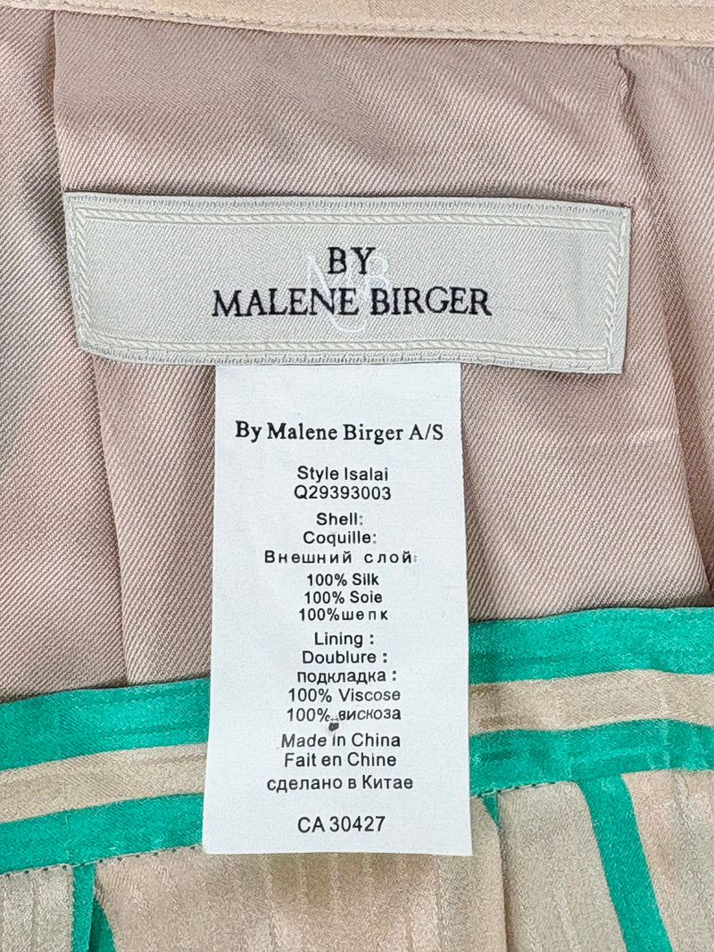 By Malene Birger Beige & Green Silk 'Isalai' Midi Skirt - AU10/12