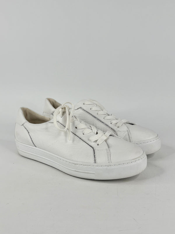 Paul Green White Leather Embellished Supersoft Sneakers - EU41.5