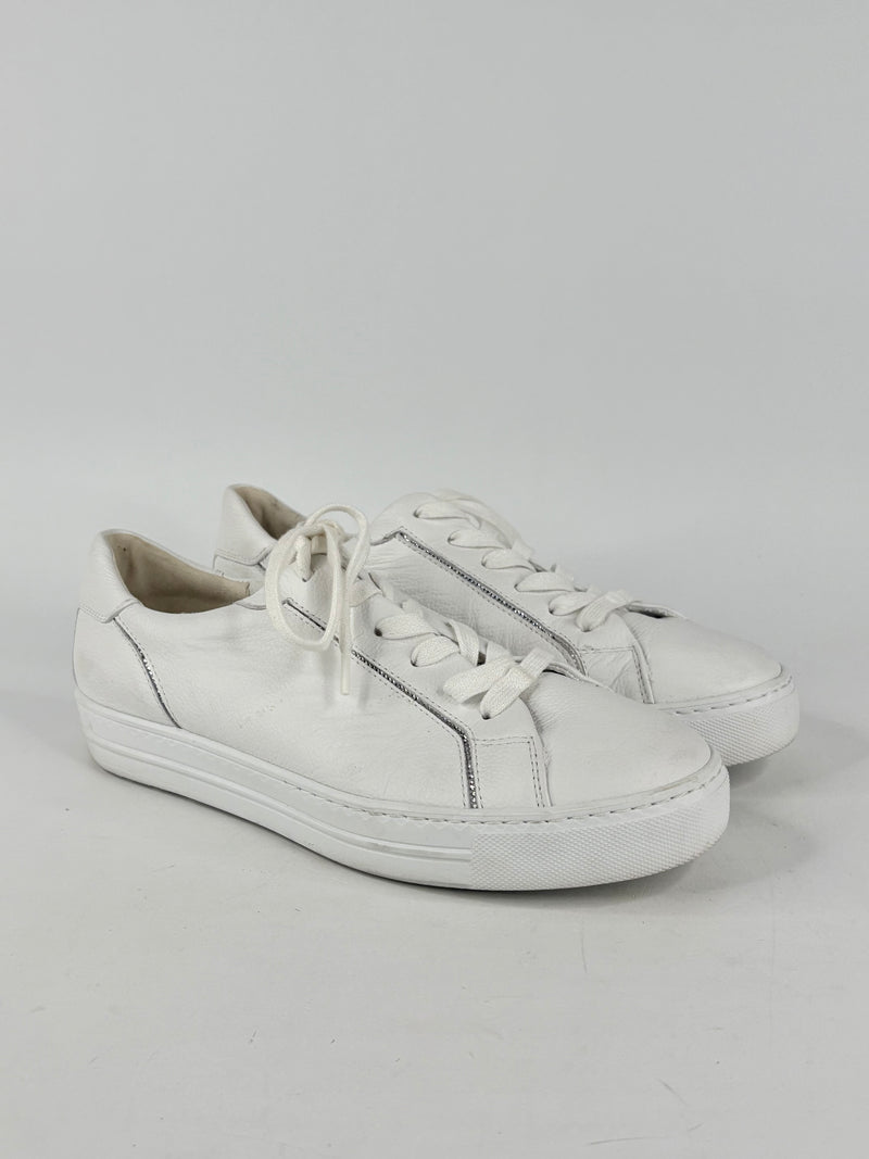 Paul Green White Leather Embellished Supersoft Sneakers - EU41.5