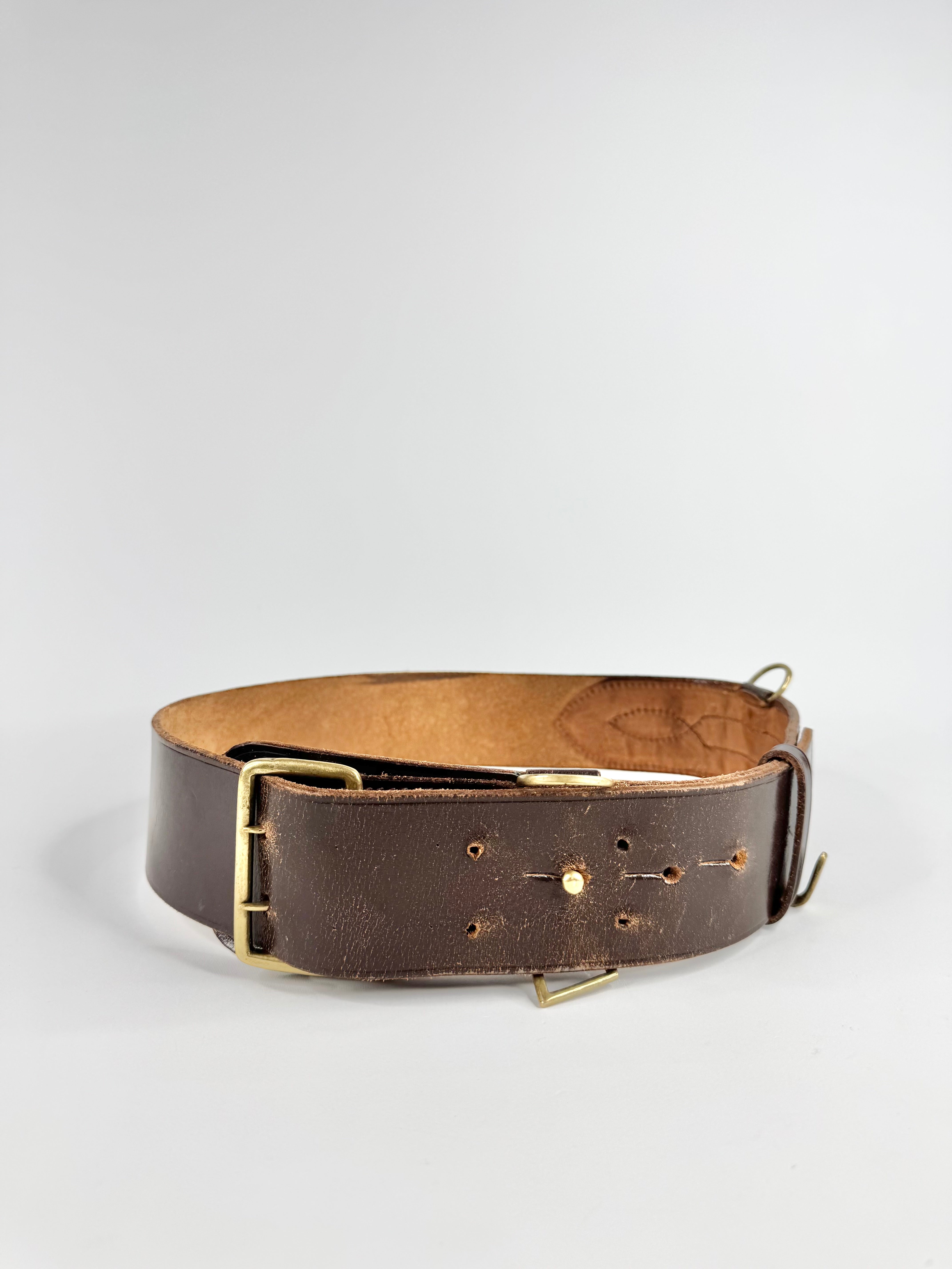 Vintage Wide Brown Leather Brass Embellished Belt