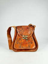 Hand Made Tan Cherry Blossom Stamped Leather Cross Body Bag