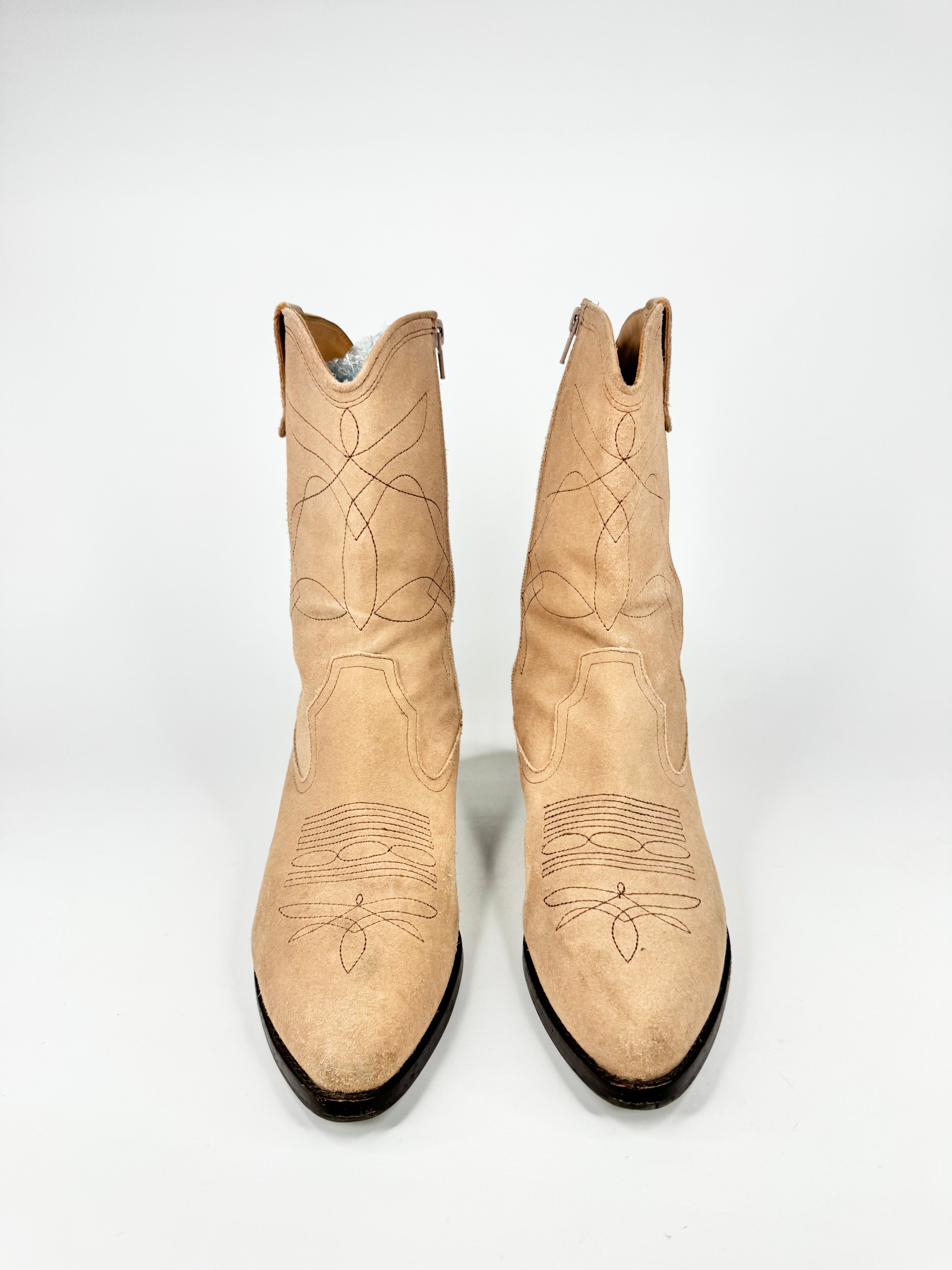 Bared Beige Suede Cowboy Boots - EU41