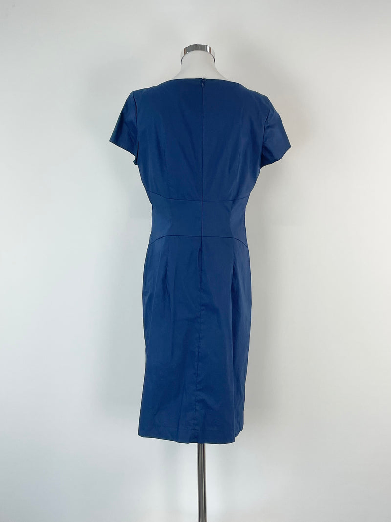 Luisa Cerano Navy Blue Waist-Bow Midi Dress - AU8/10