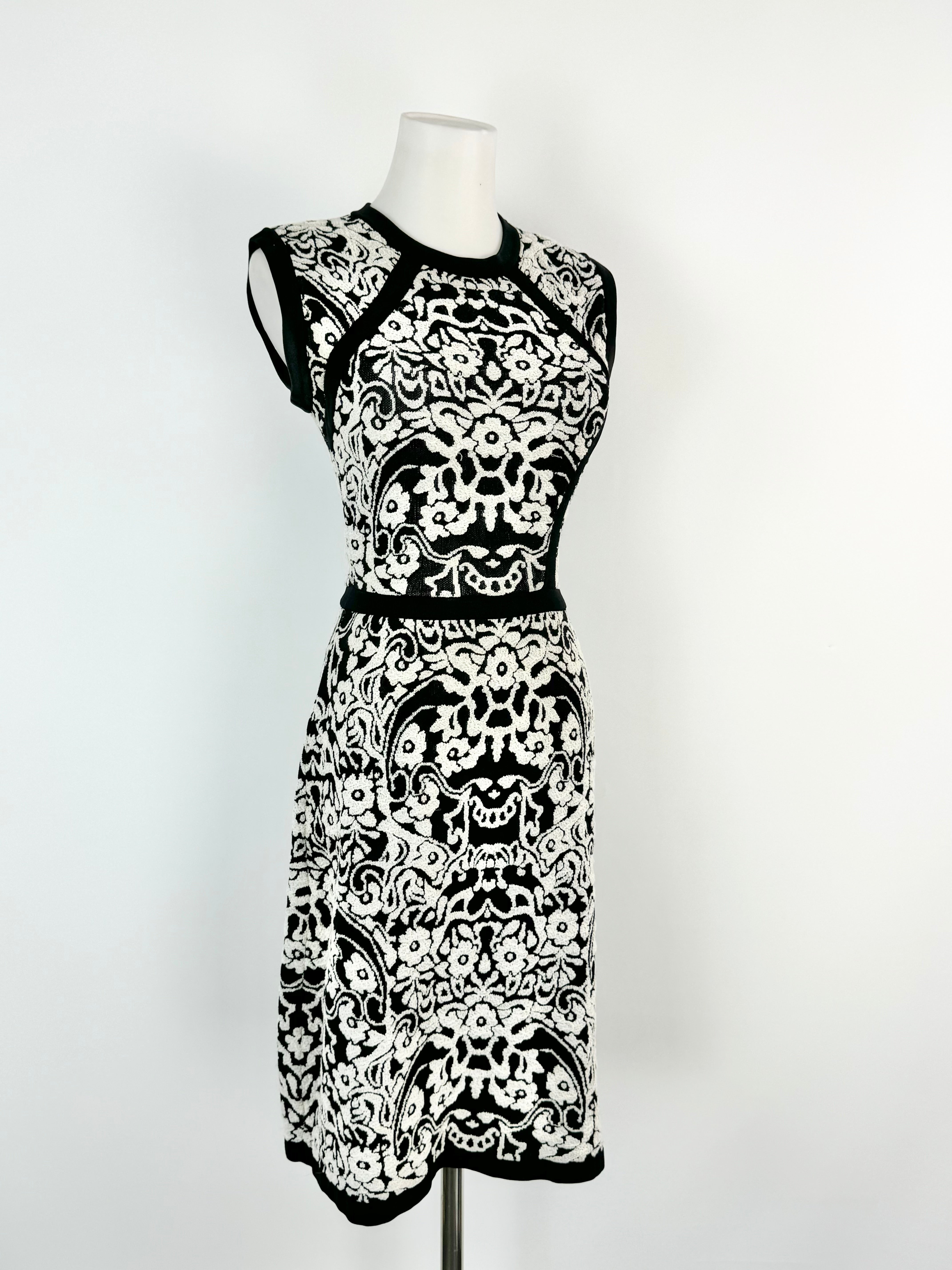 M Missioni Black & White Brocade Pattern Midi Dress - AU8