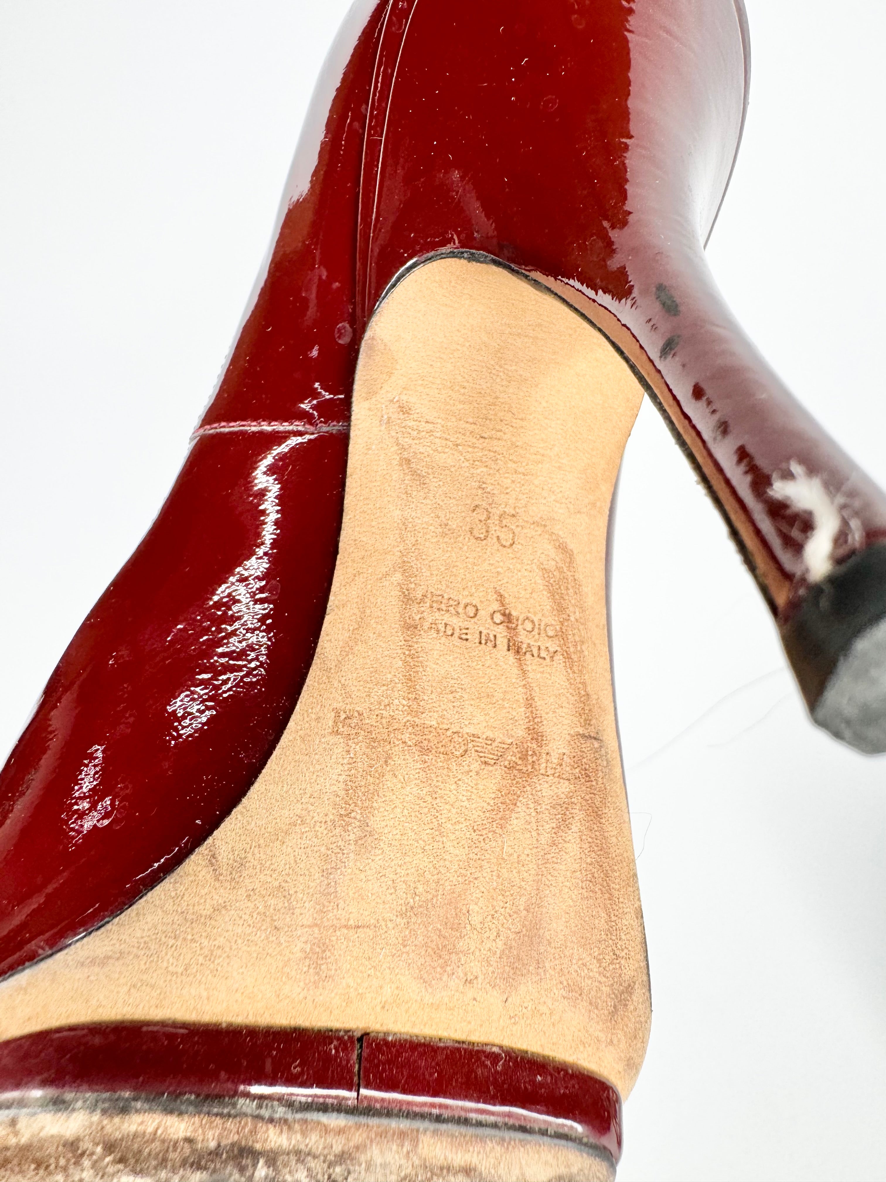 Emporio Armani Brick Red Patent Leather Pumps - EU35