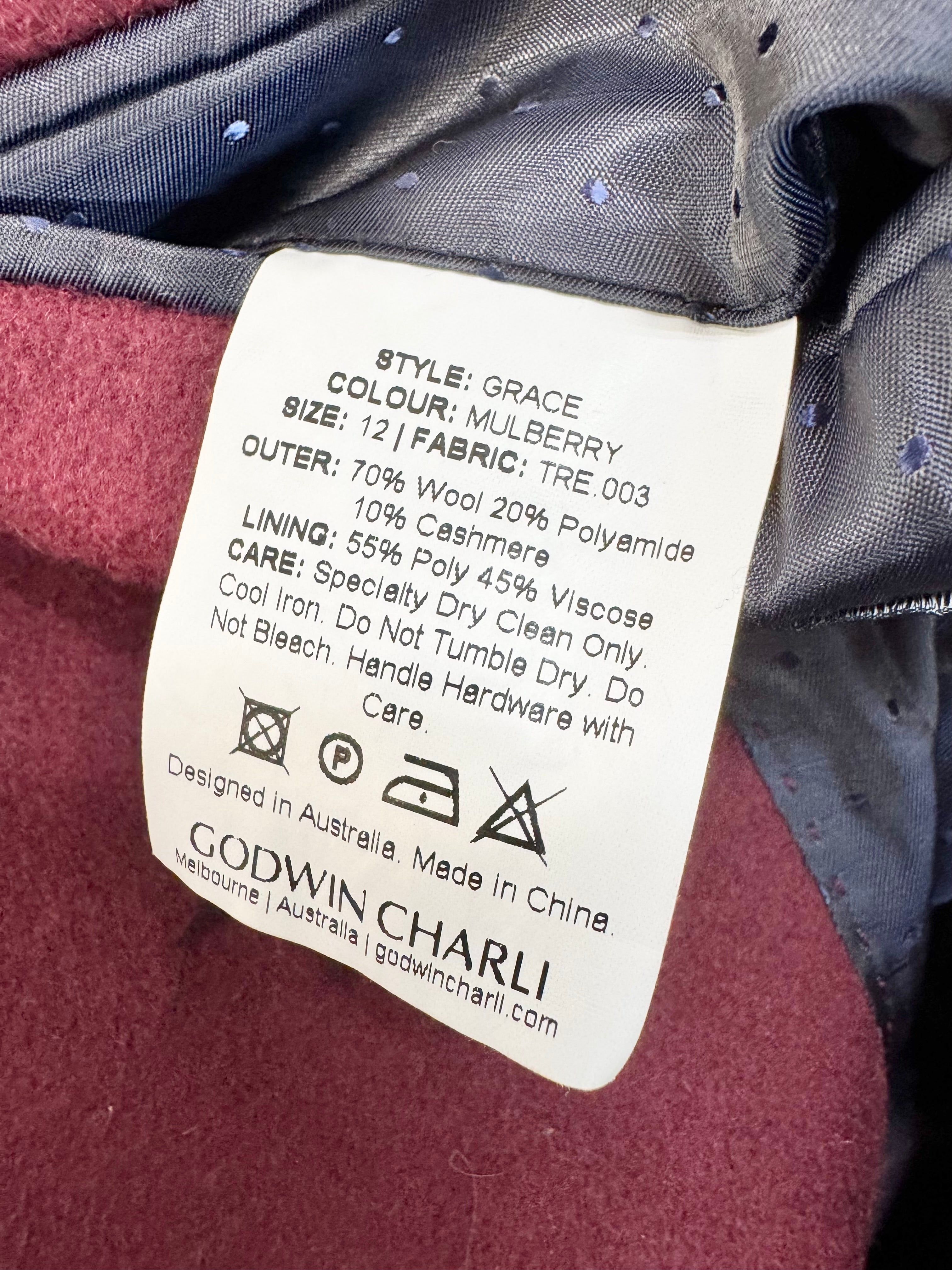 Goodwin Charli Mulberry Red Wool & Cashmere Blend Coat - AU10/12