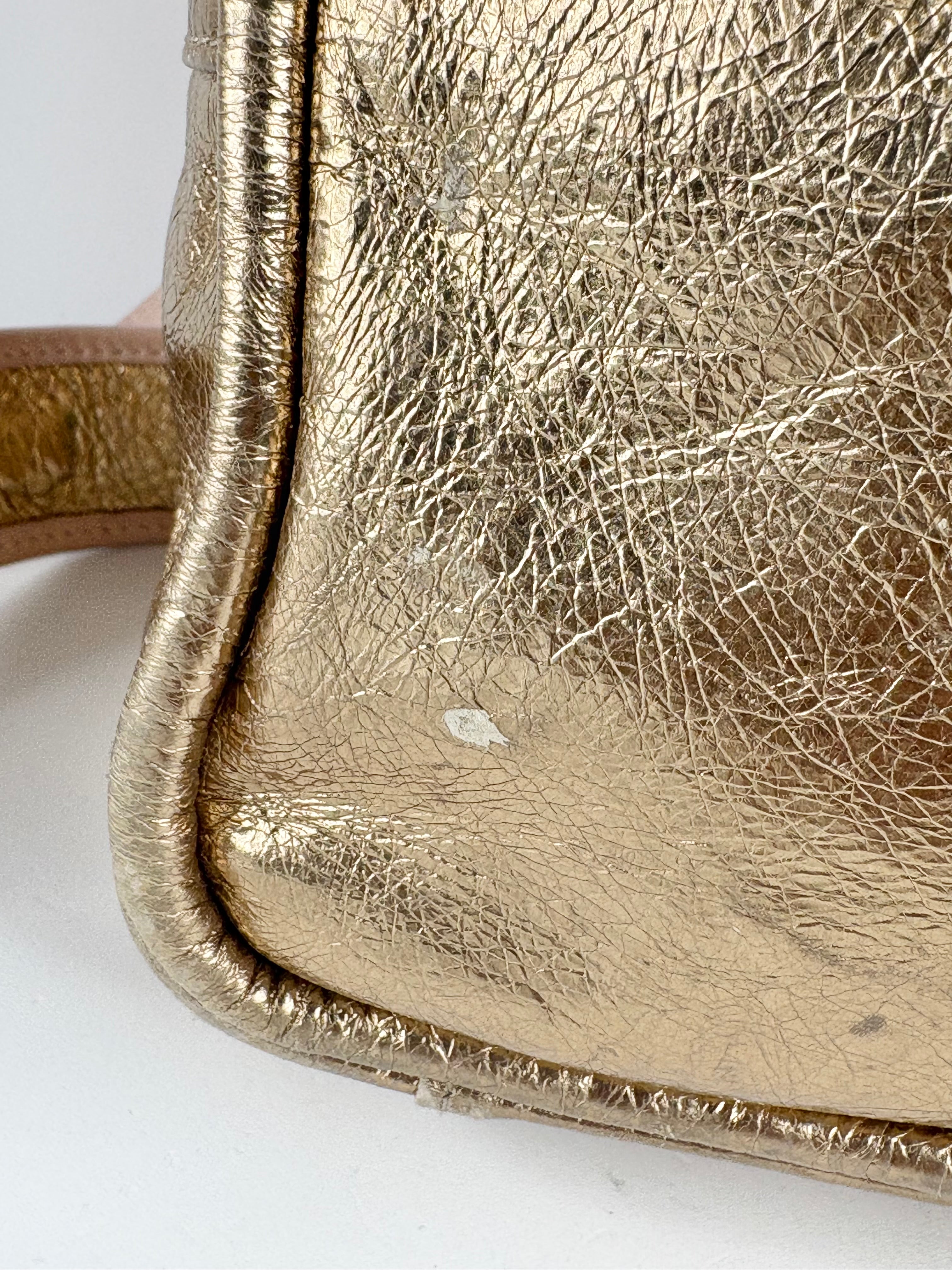A-Esque Shiny Gold Leather Small Backpack
