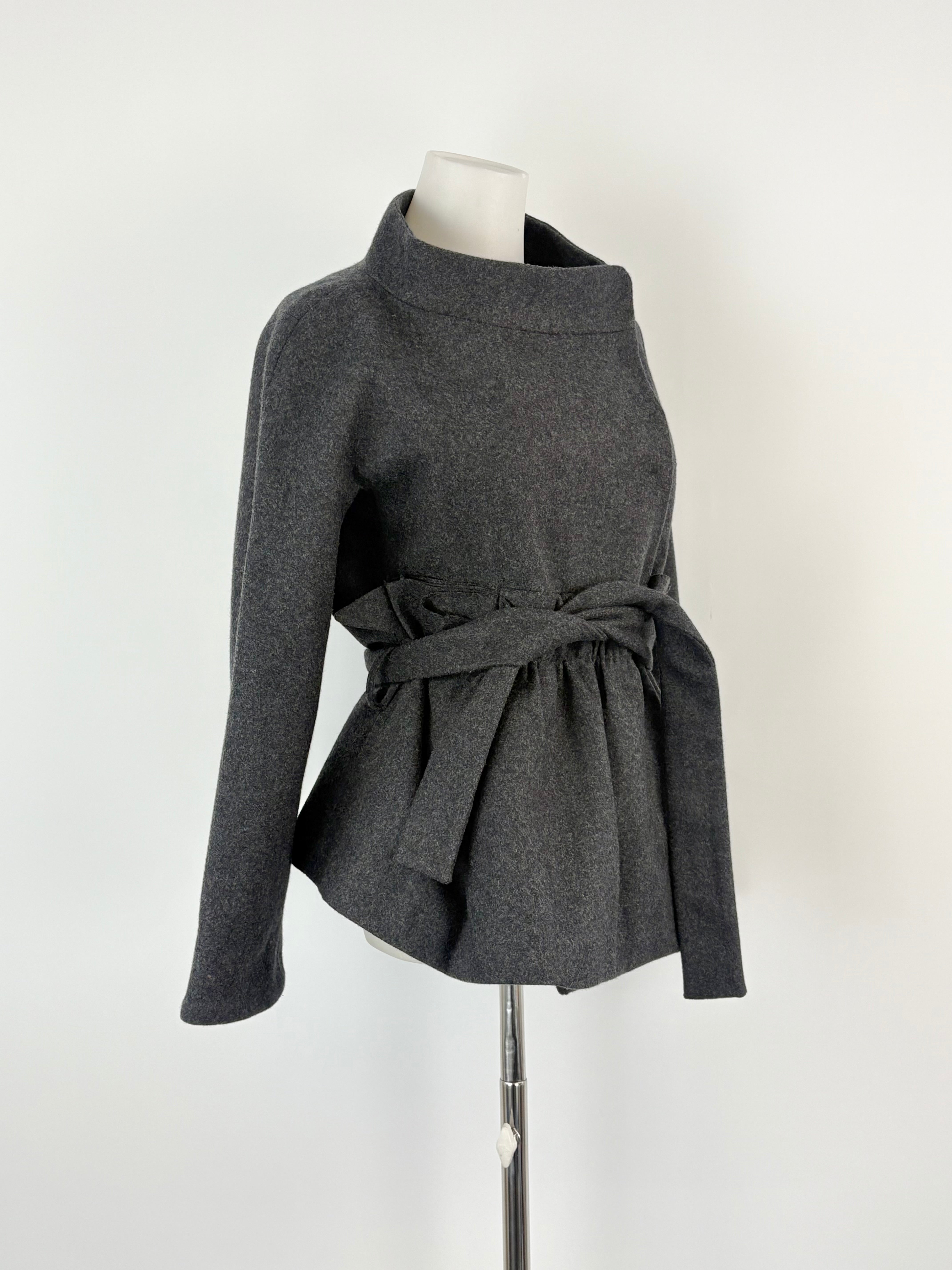 Marni Charcoal Wool-Blend Peplum Coat - AU8