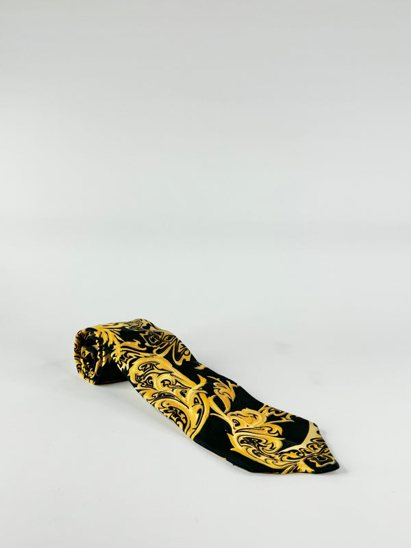 Versace Black & Gold Brocade Pattern Silk Tie