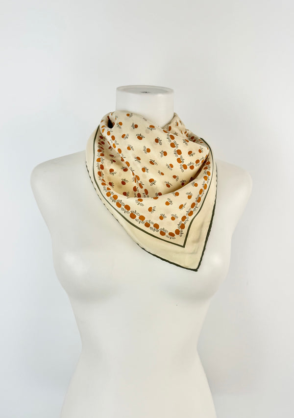 Vintage Jaeger Cream Apple Patterned Silk Scarf