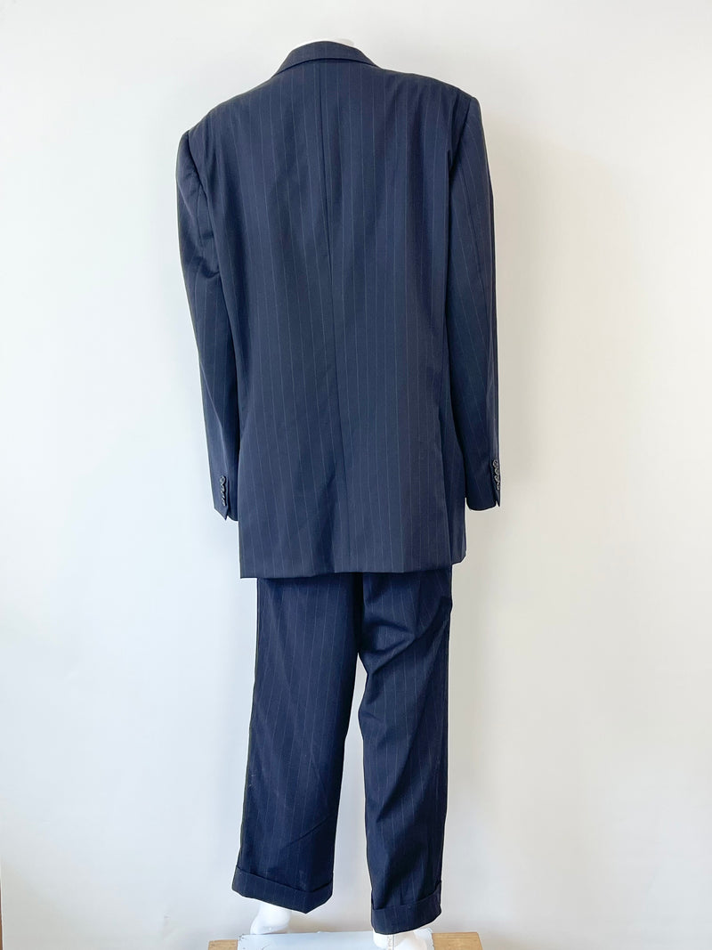 Ermenegildo Zegna Navy Blue Striped Two-Piece Suit - 56R