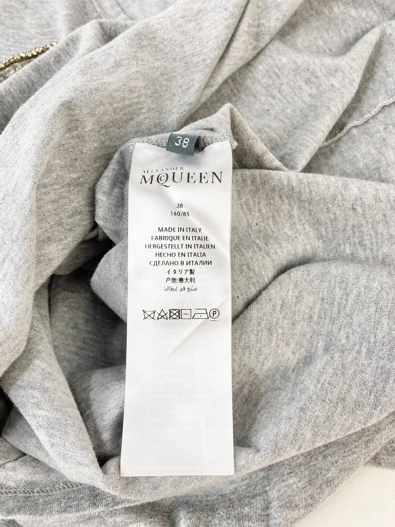 Alexander McQueen 2017 Soft Grey Cotton Jewelled T-Shirt - AU8