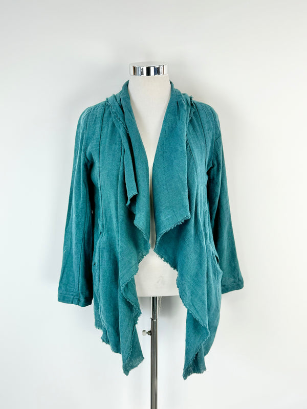 Comma Dark Teal Linen & Cotton Waterfall Cardigan