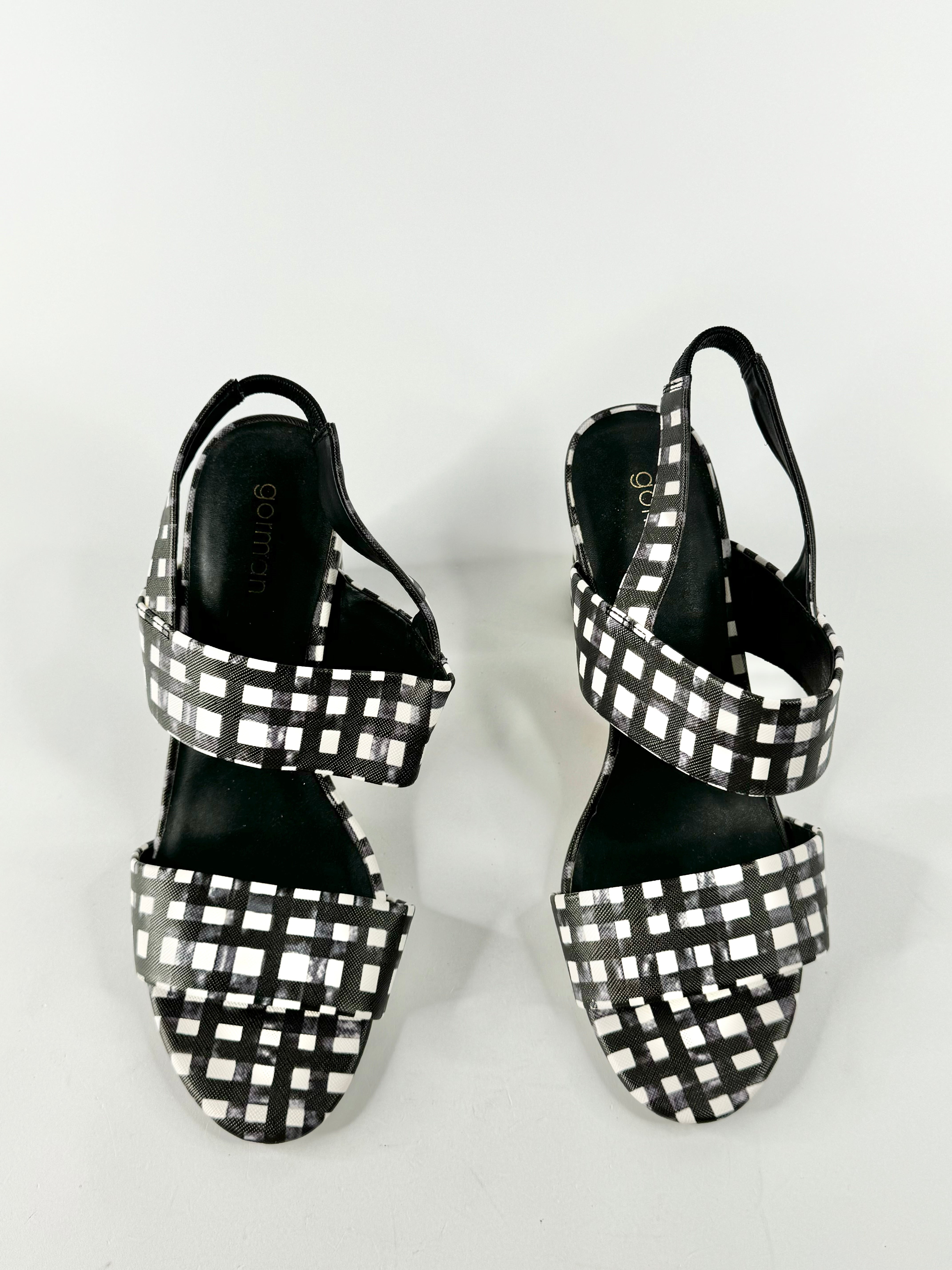 Gorman Black & White Gingham Pattern Sling Back Heels - EU40