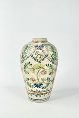Antique Hand Painted Tall Floral Porcelain Vase