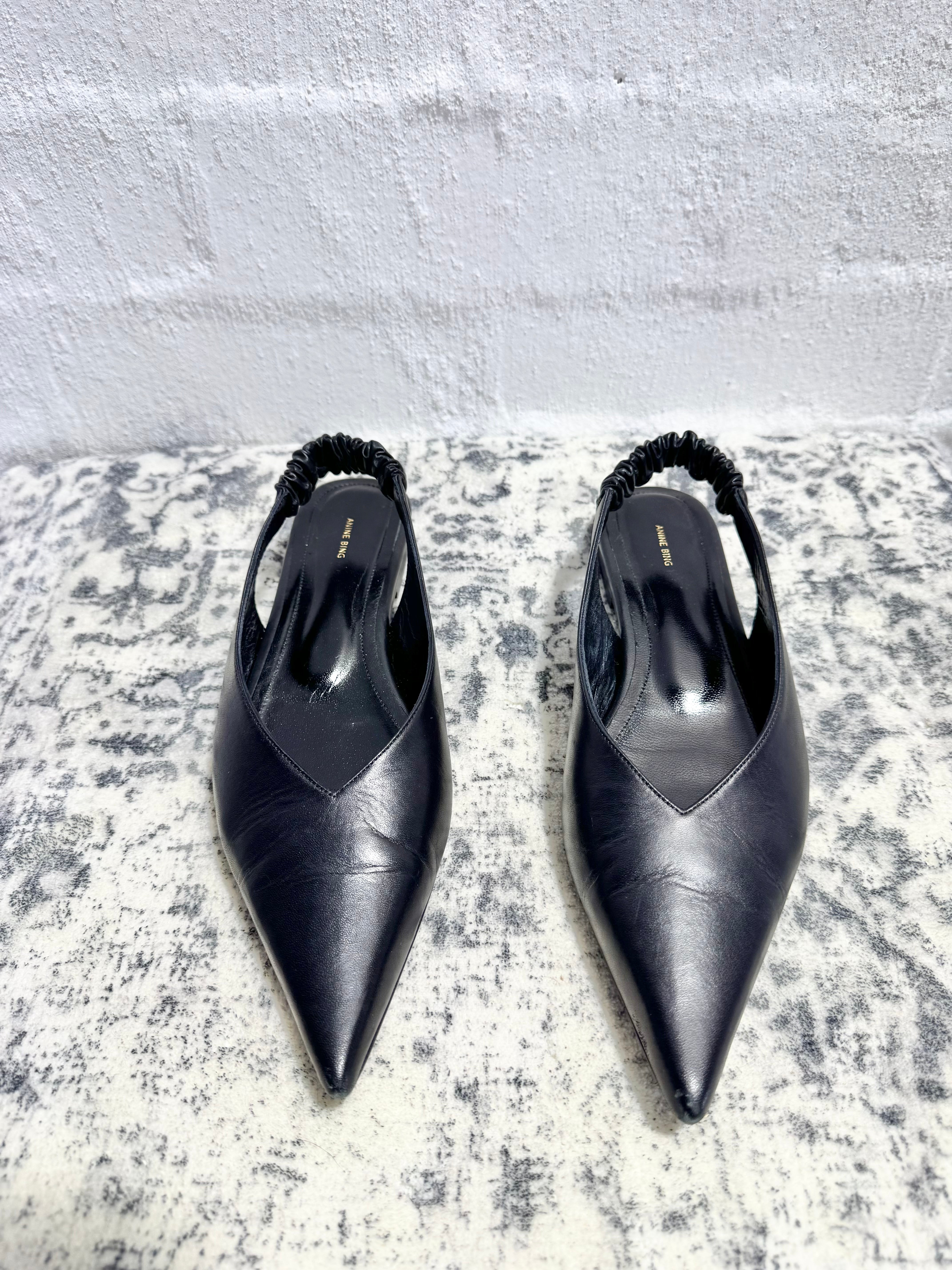 Anine Bing Black Pointed Toe Sling Backs - EU38