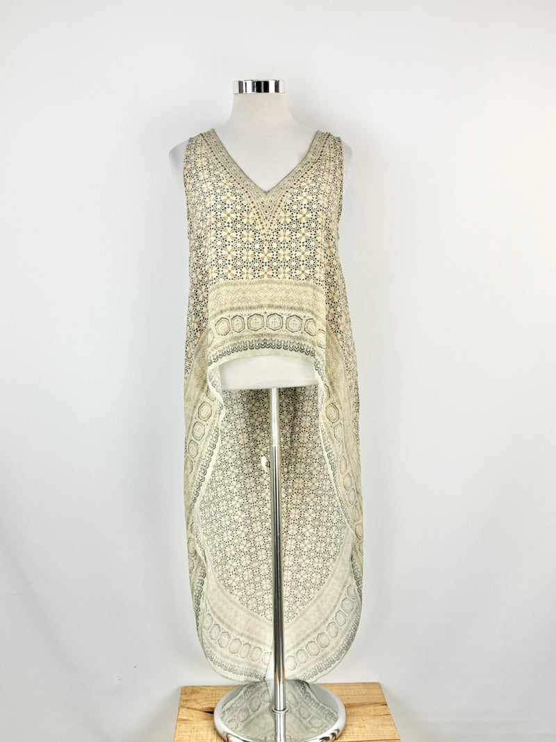 Camilla Blue & Grey Mosaic Pattern Silk Vest - AU12/14/15