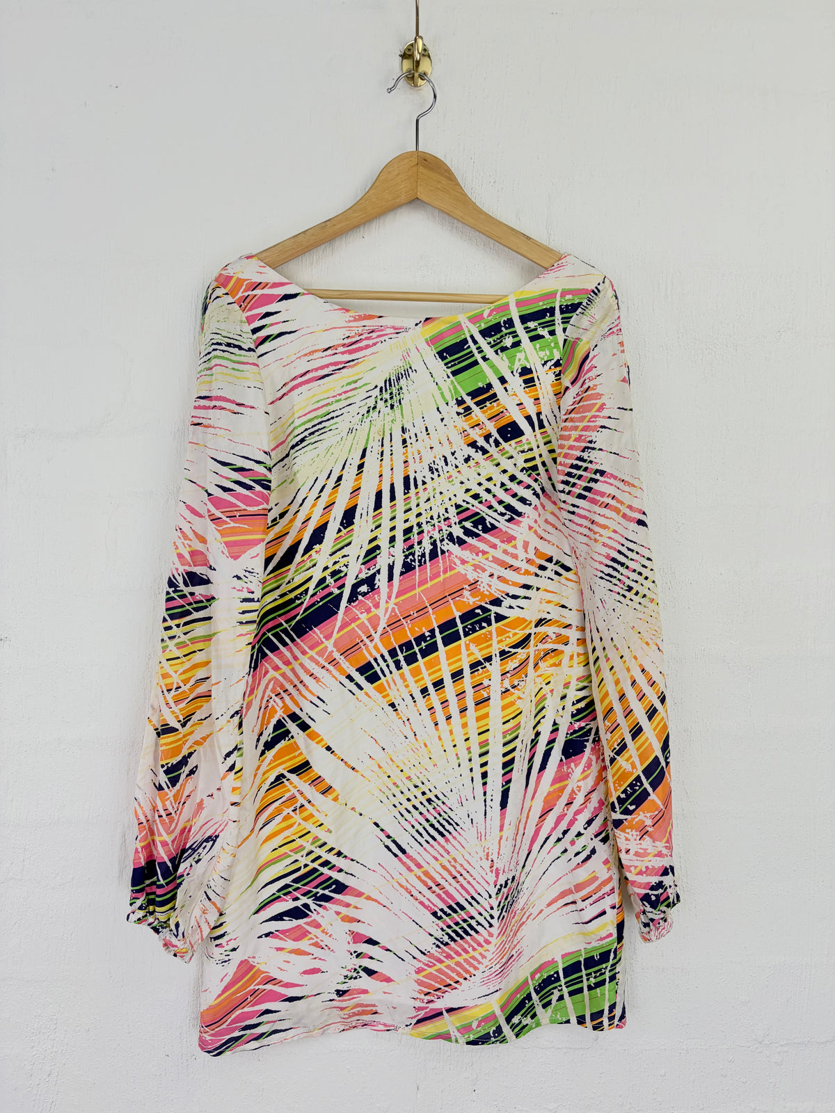 Tori Richards Silk Multicoloured Palm Tree Patterned Puff Sleeve Midi Dress - AU8