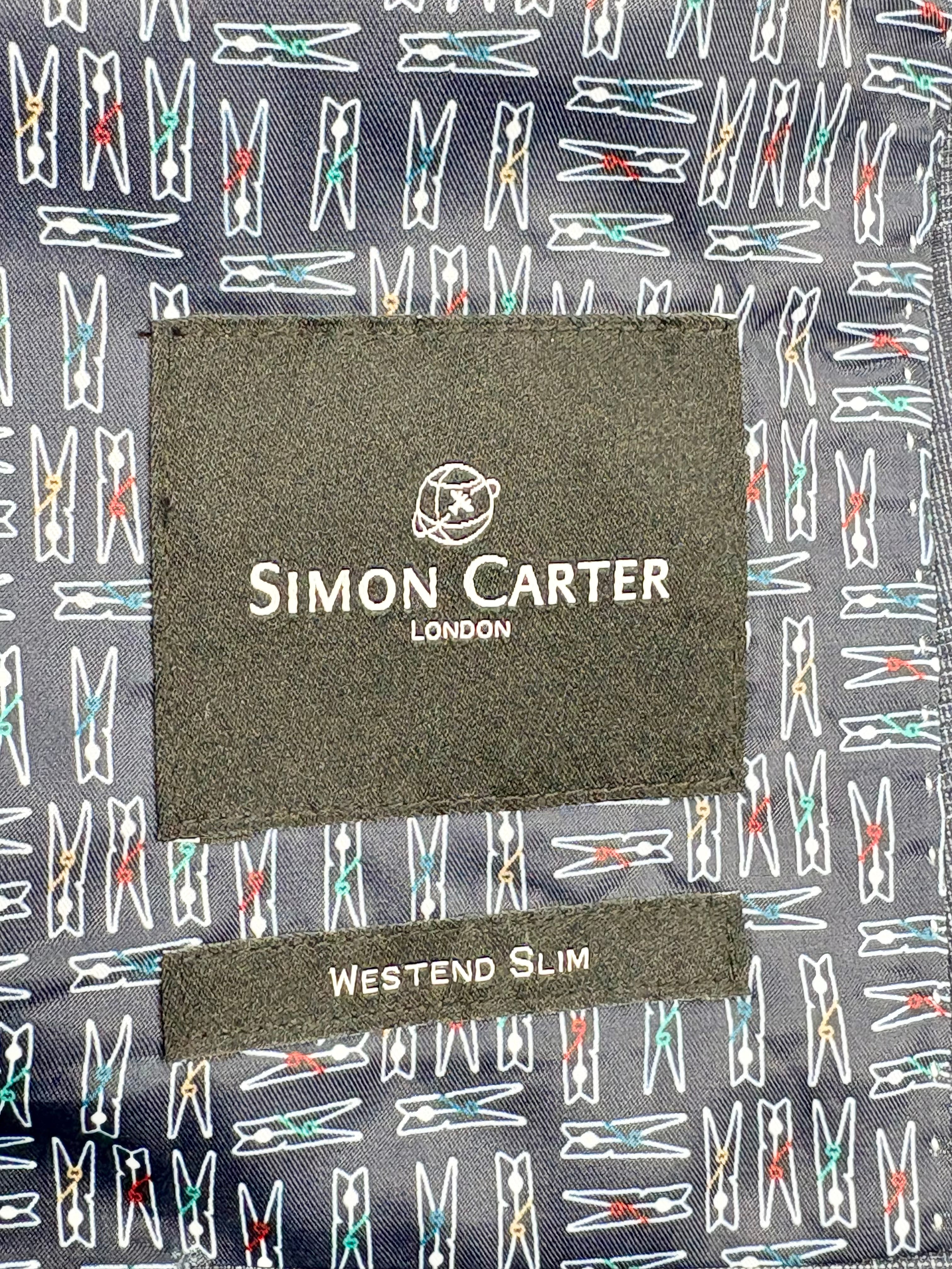Simon Carter Navy Blue Check Wool-Blend Jacket - 40R