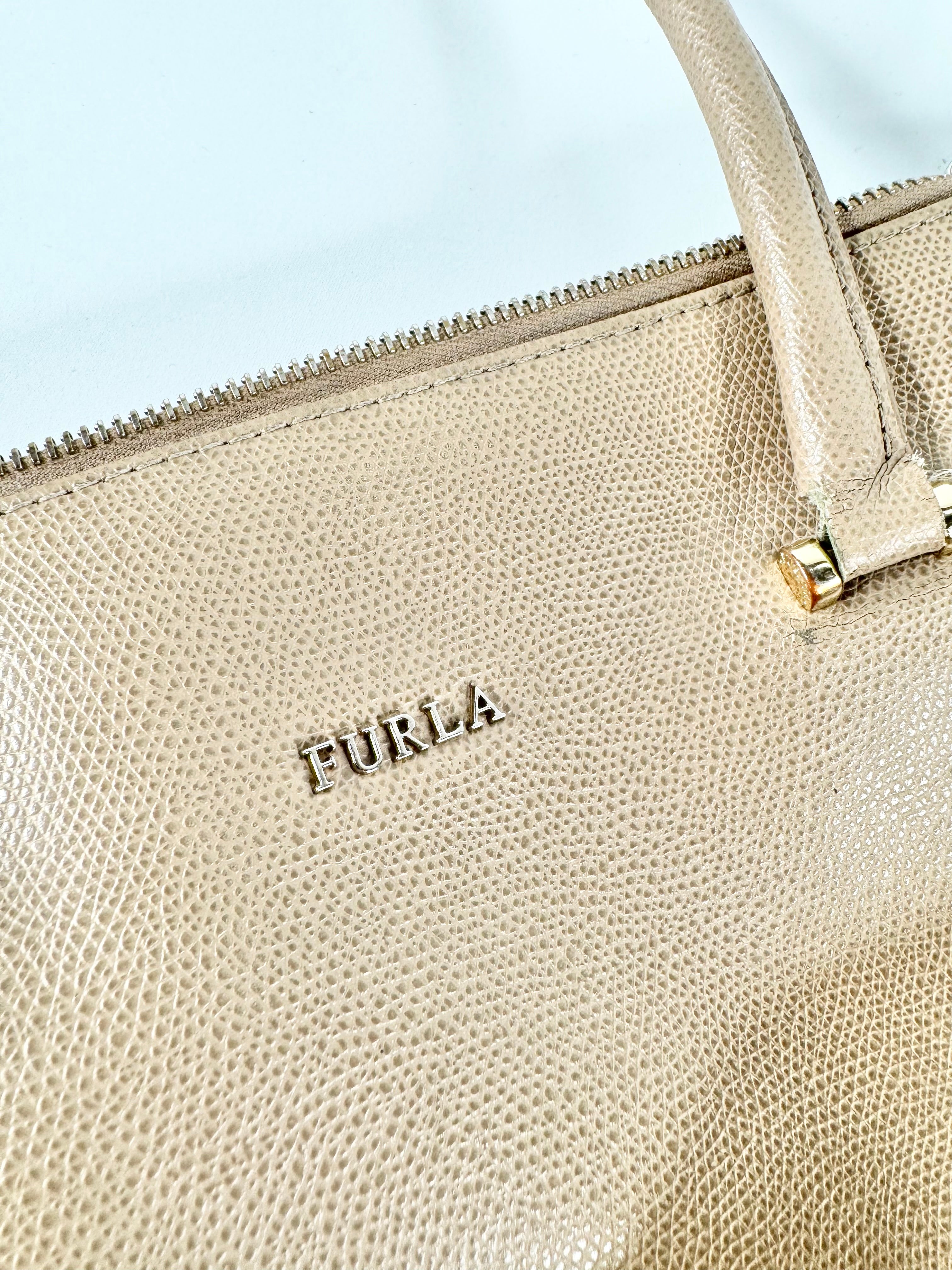 Furla Pebbled Taupe Leather Shoulder Bag