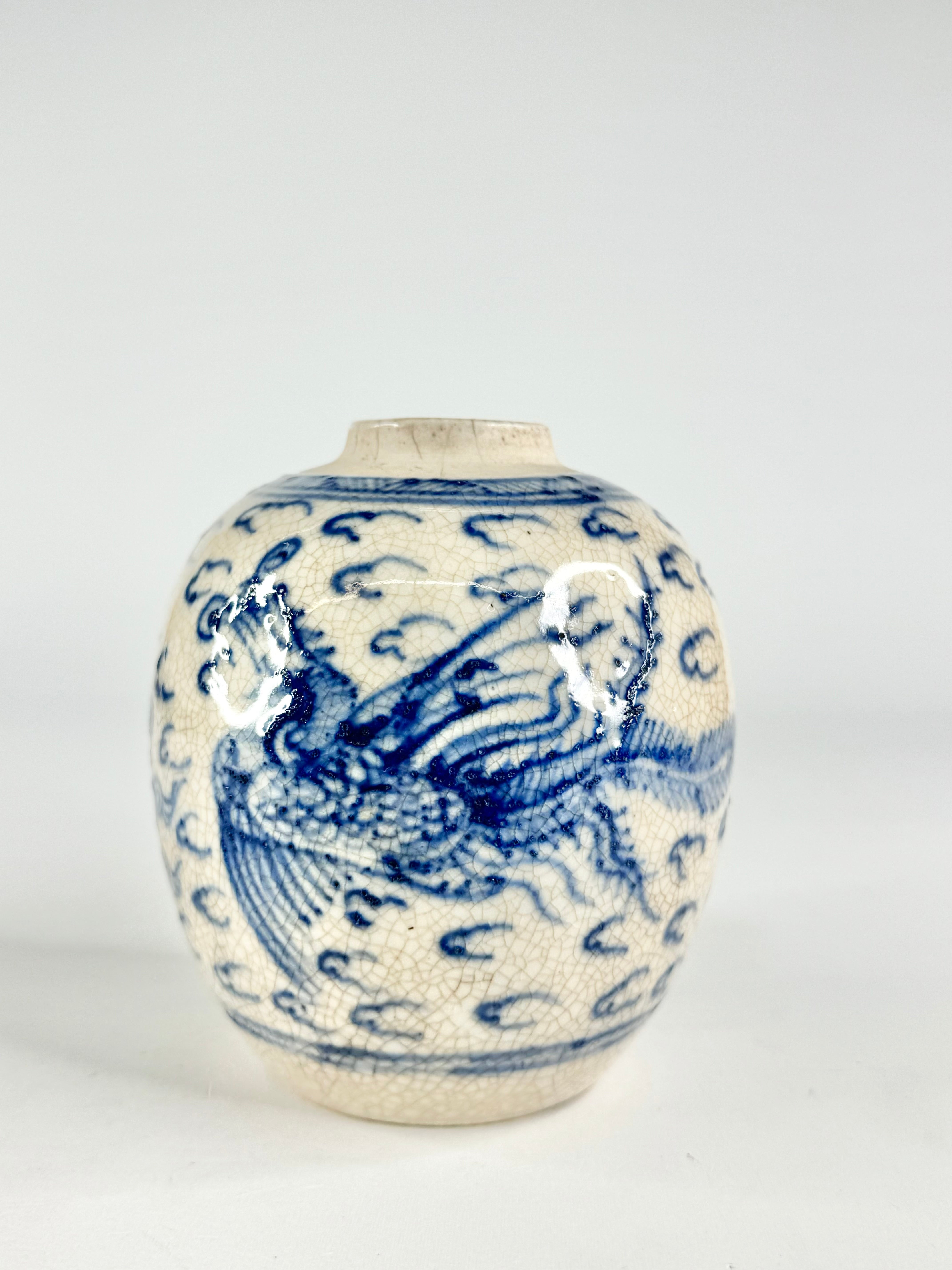 Antique Qing Cobalt Blue Hand Painted Jar