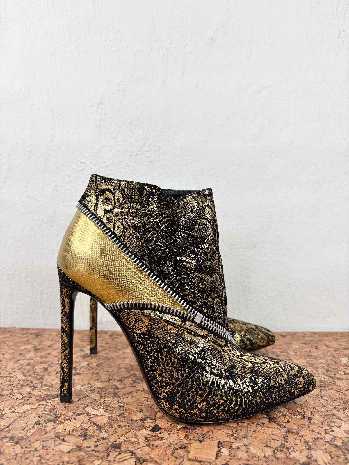 Saint Laurent Black & Gold Snakeskin Pattern ‘Highhill’ Stiletto Boots - EU37