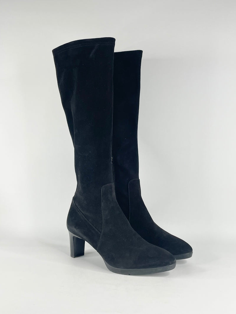 Aquatalia Black Suede Stretchy 'Dahlia' Boots - EU40.5