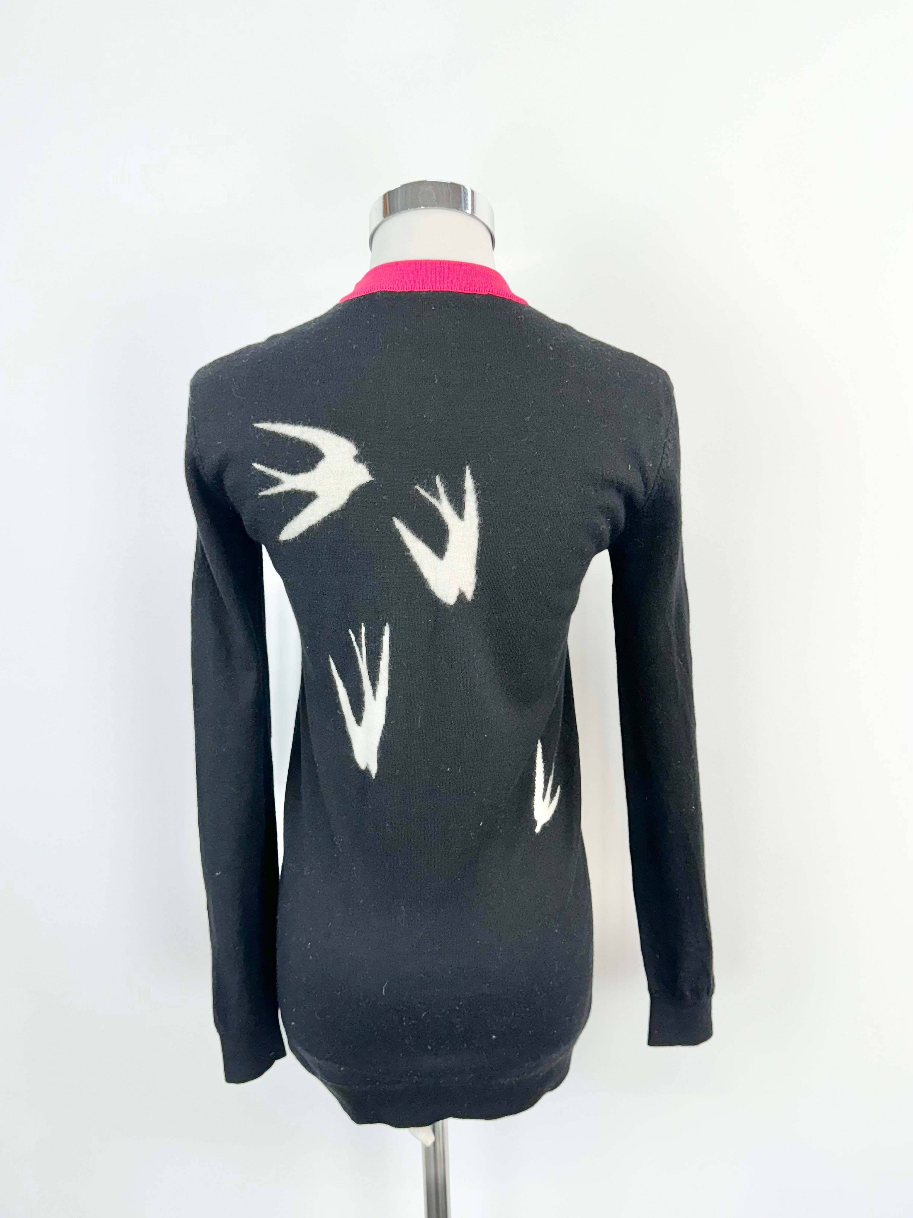 McQ Black & Bright Pink Swallow Pattern Wool Jumper - AU8