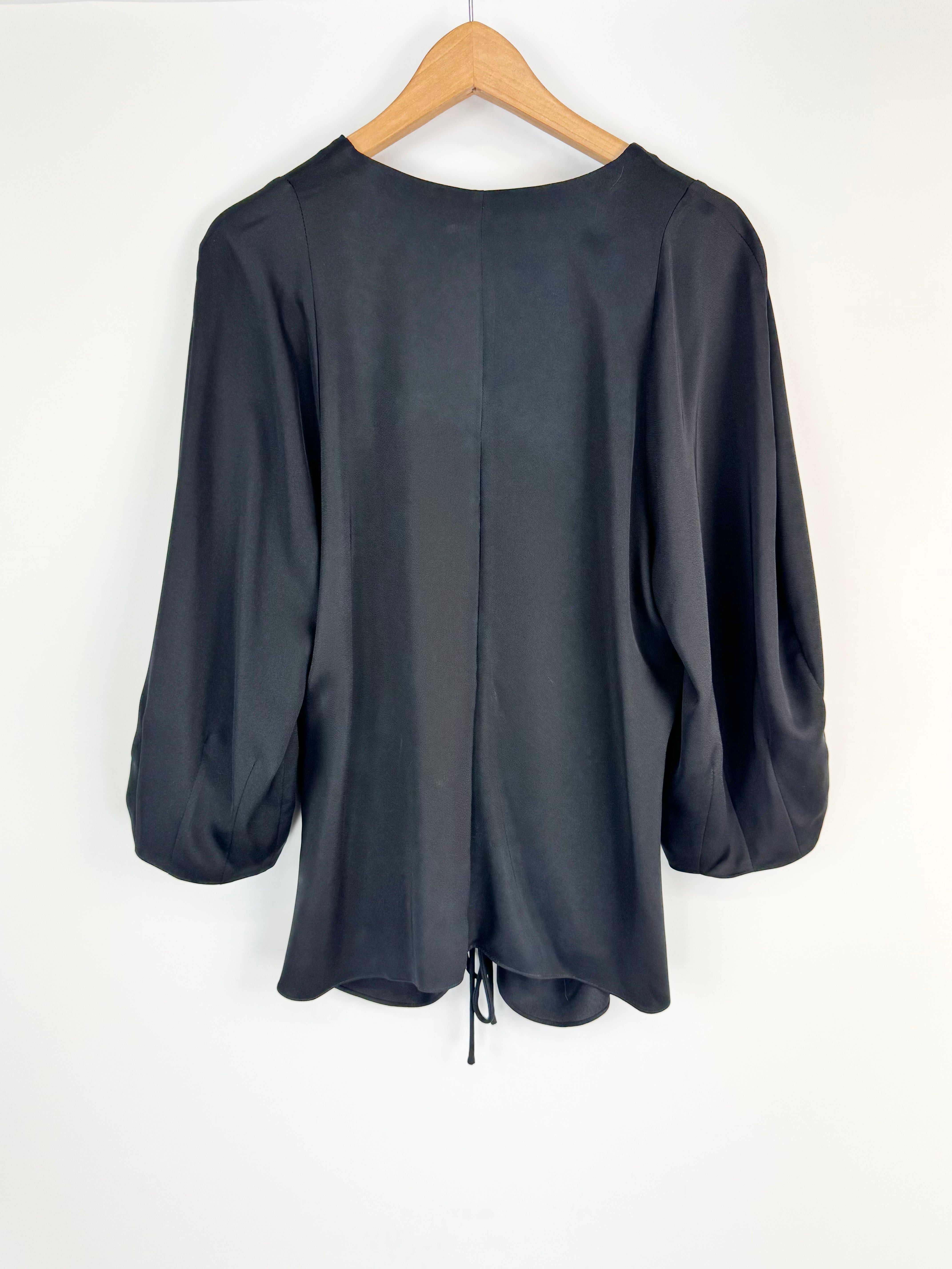 Bianca Spender Black Ruched Front Draped Blouse - AU14