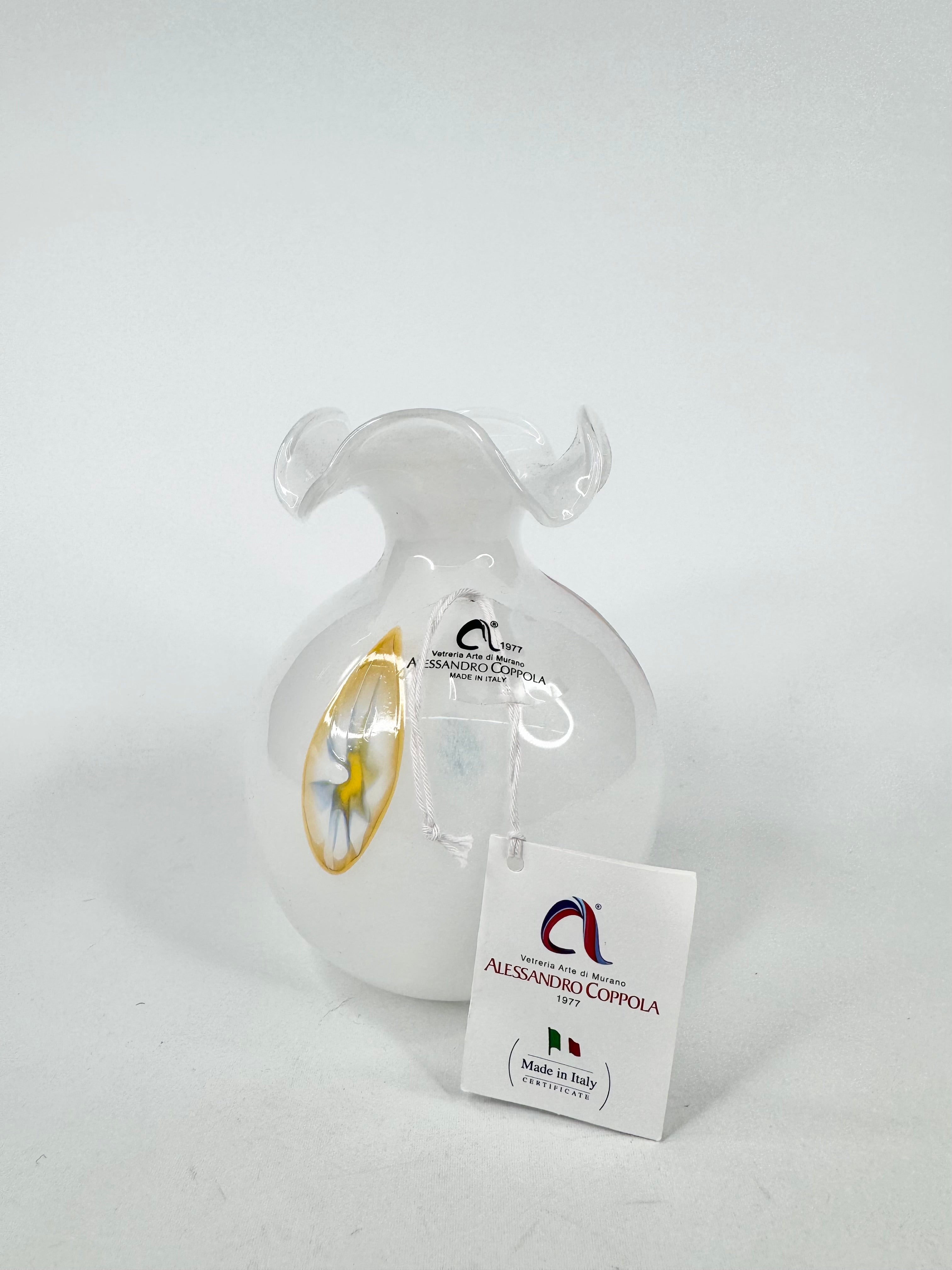 Alessandro Coppola White Murano Glass Handmade Decorative Vase