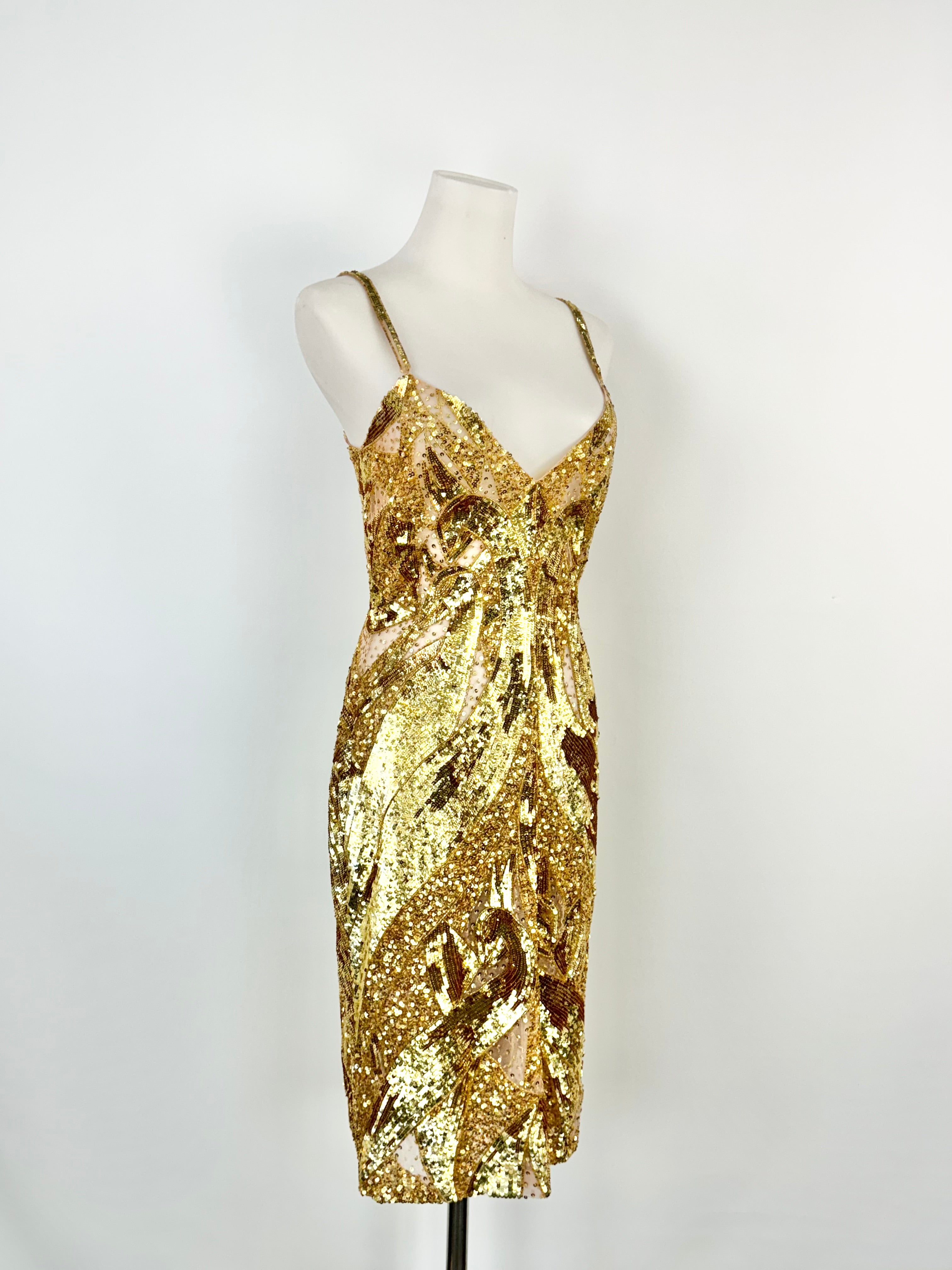 Belluccio Gold Sequinned Midi Dress - AU10