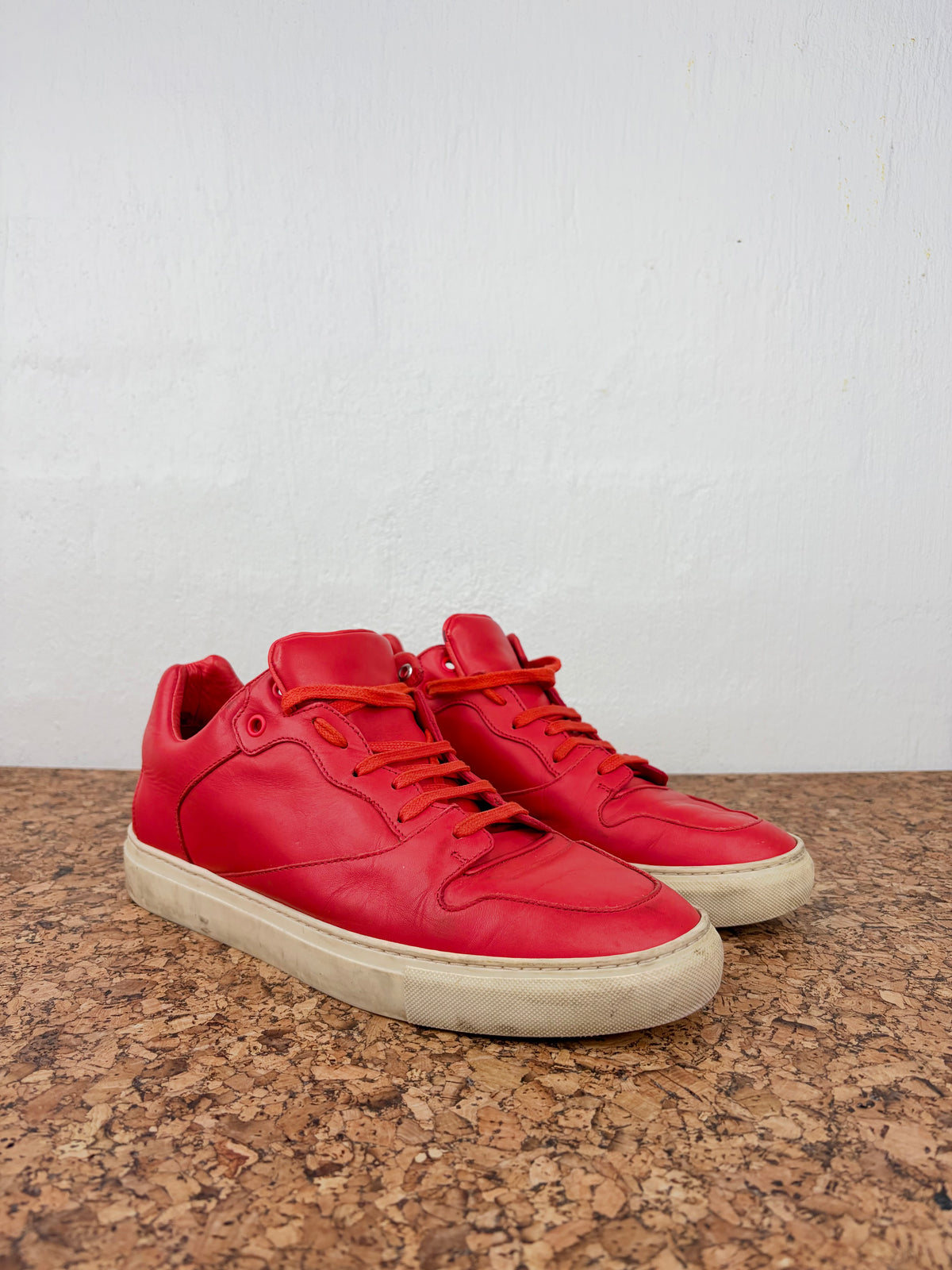 Balenciaga Crimson & White Arena Low Leather Sneakers - EU42