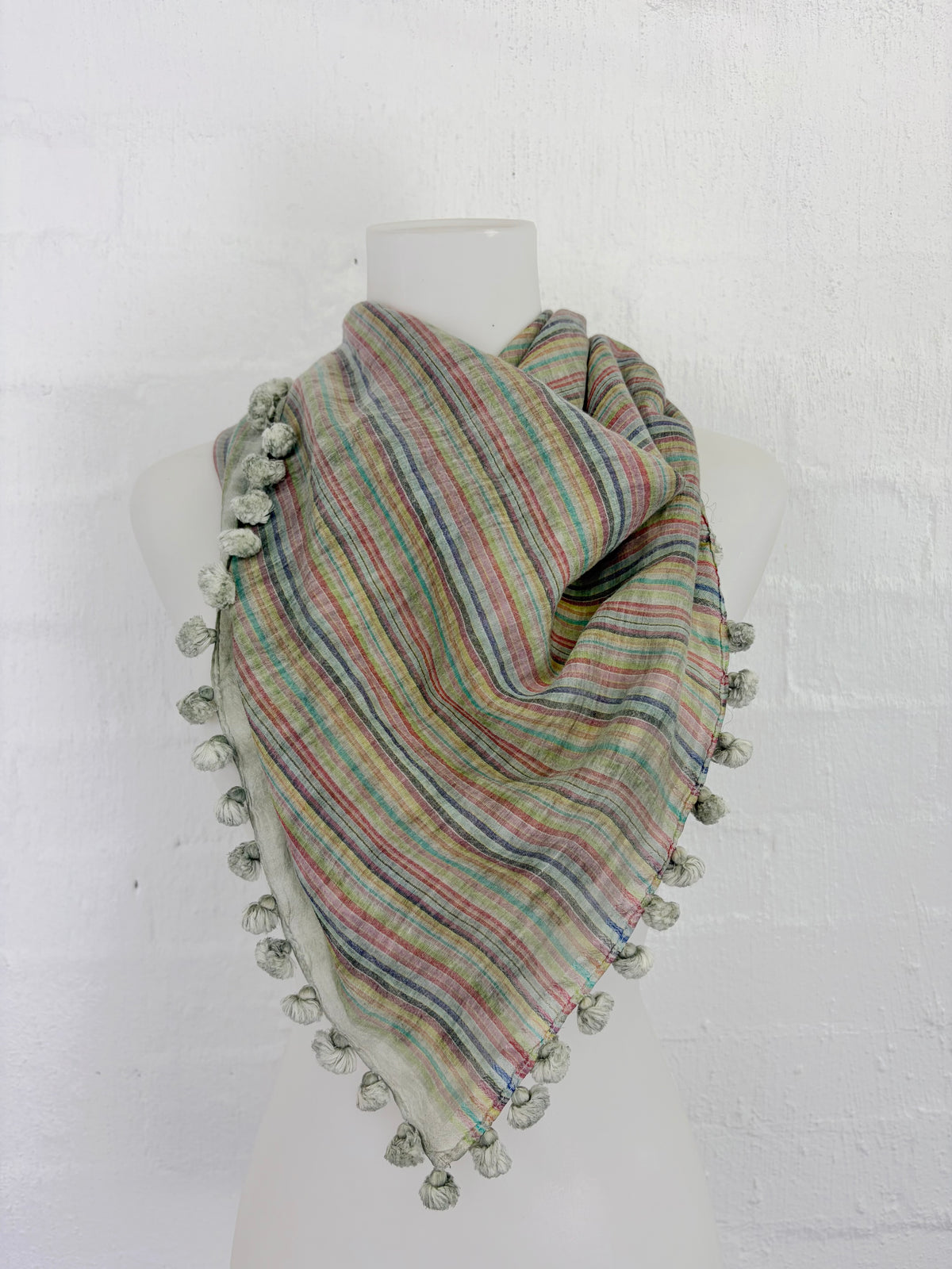 Faliero Sarti Muted Rainbow Silk Tassel Scarf