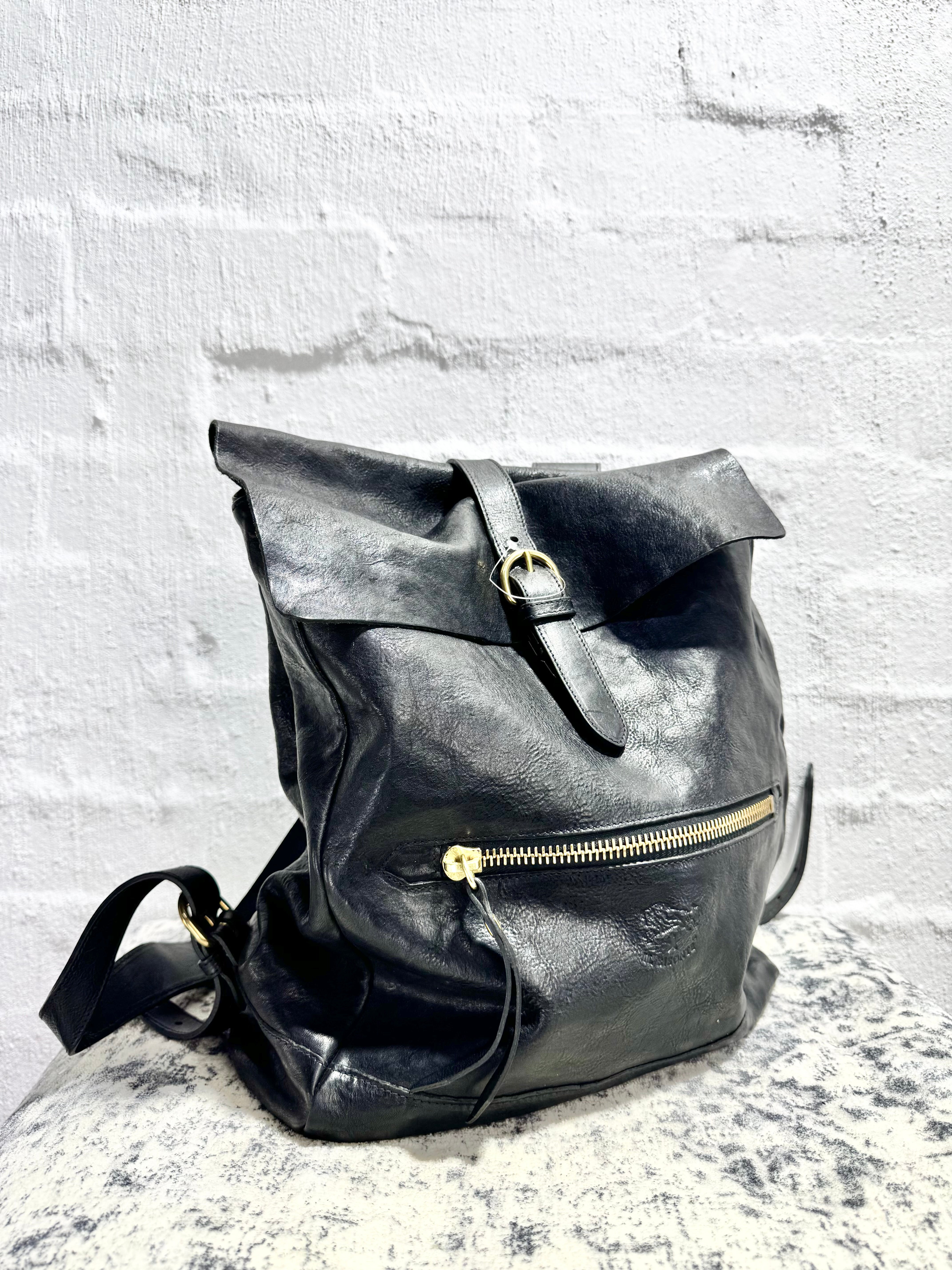 Il Bisonte Black Leather Backpack