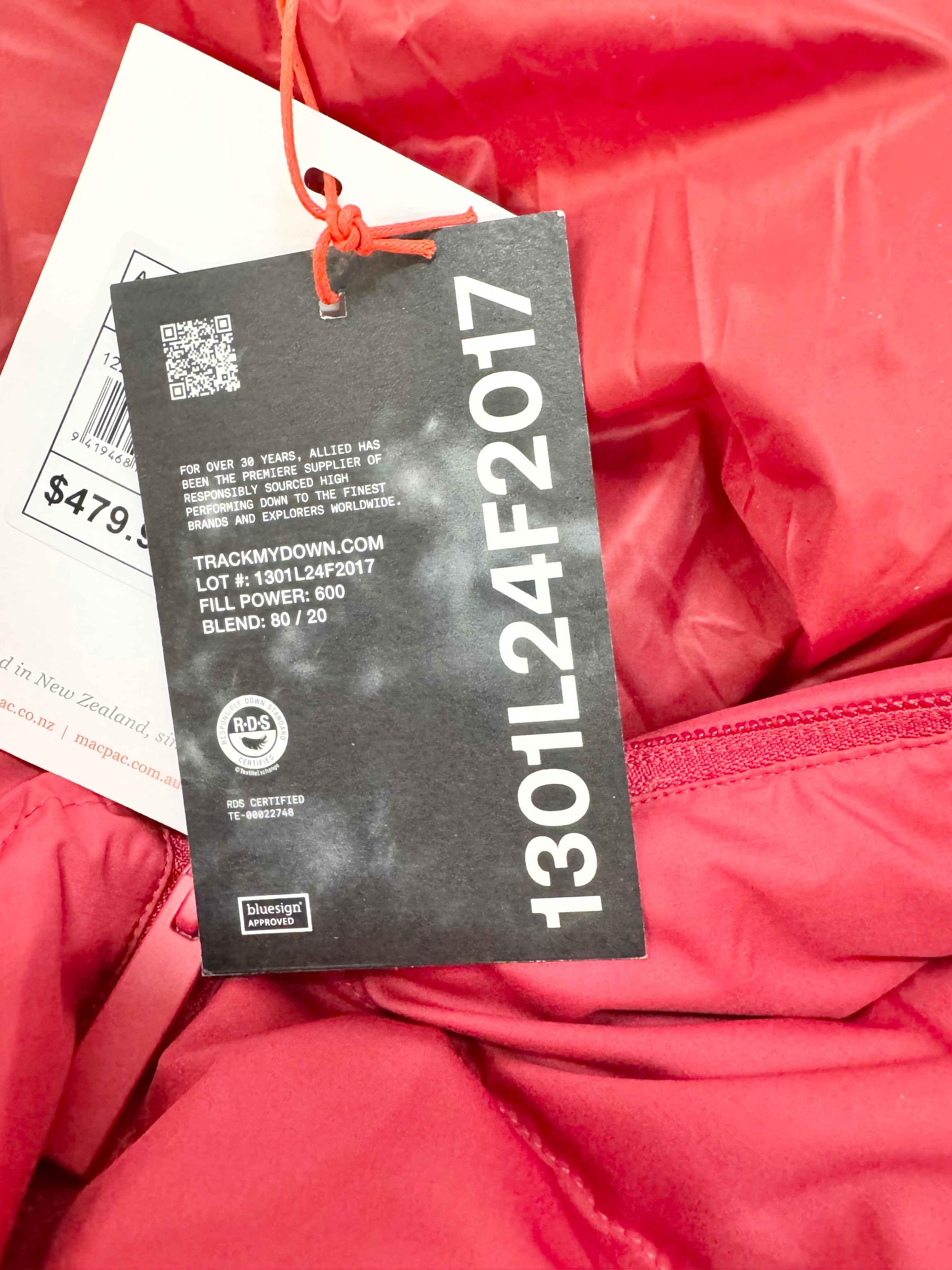 Macpac Rose Red ‘Aurora American Beauty’ Puffer Coat NWT - AU16