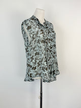 Lee Mathews Sky Blue Sheer Silk Pleated Top - AU10