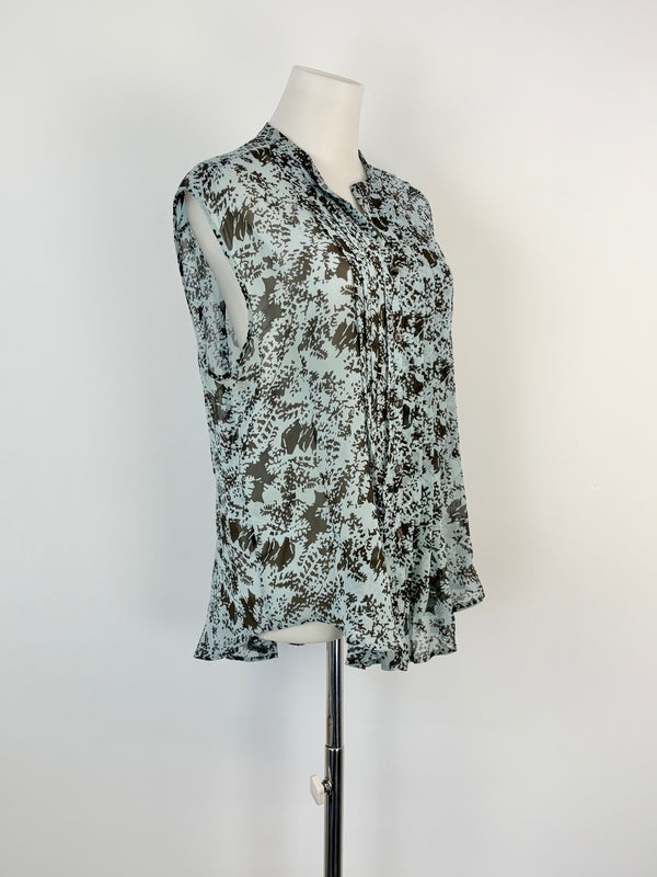 Lee Mathews Sky Blue Sheer Silk Pleated Top - AU10